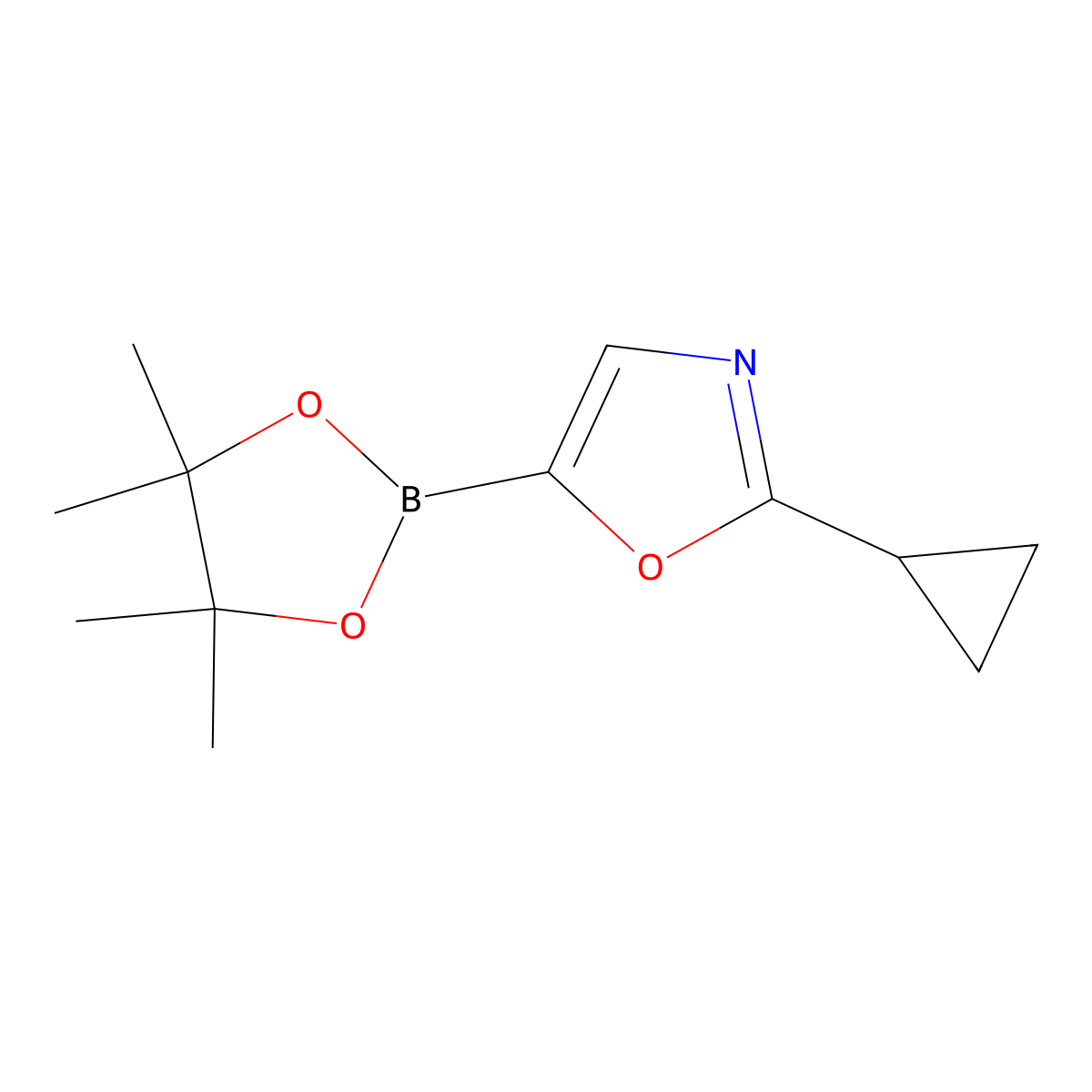 2-Cyclopropyl-5-(tetramethyl-1,3,2-dioxaborolan-2-yl)-1,3-oxazole molecular structure, CAS 2246819-62-3