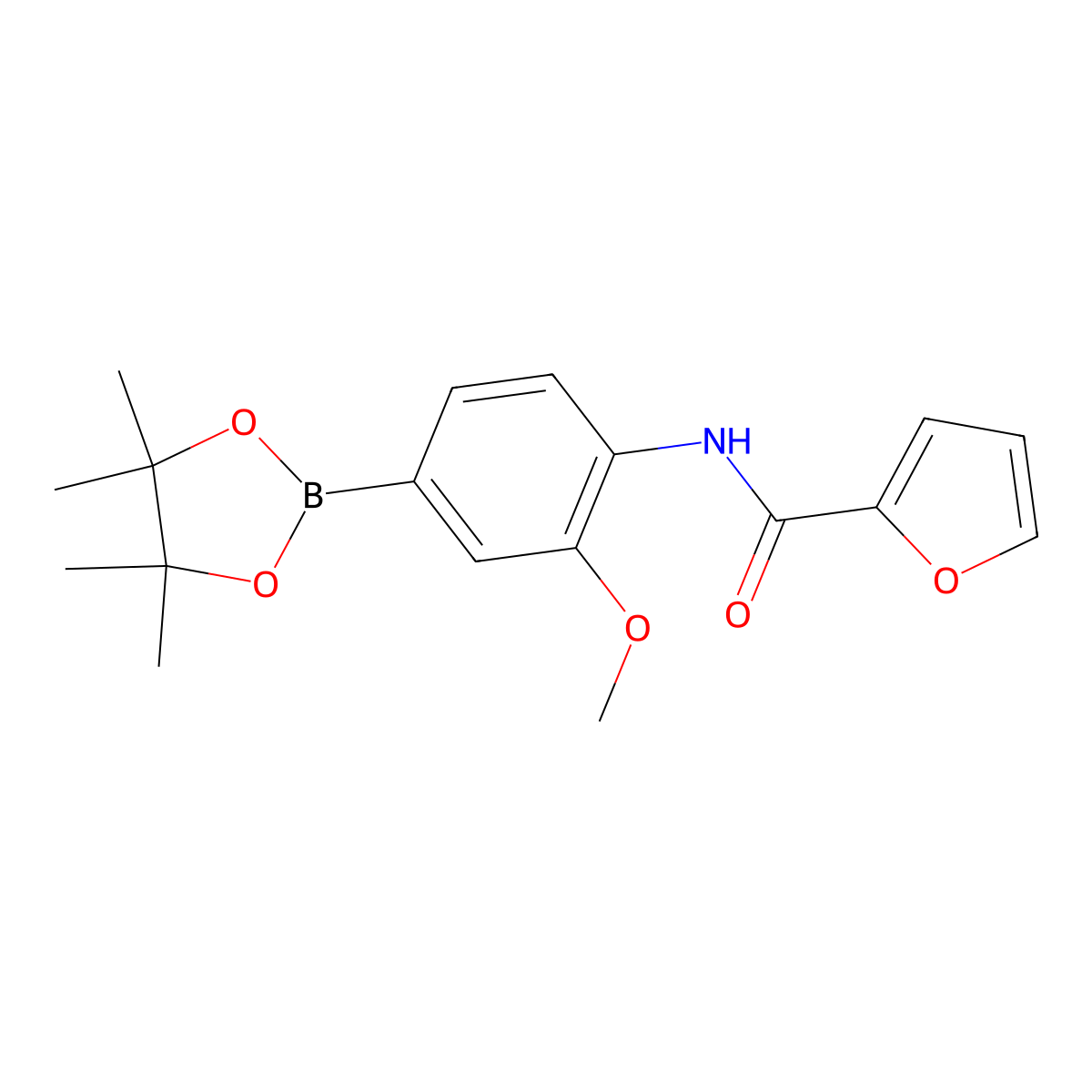 2-Furancarboxamide, N-[2-methoxy-4-(4,4,5,5-tetramethyl-1,3,2-dioxaborolan-2-yl)phenyl]- molecular structure, CAS 2246827-33-6