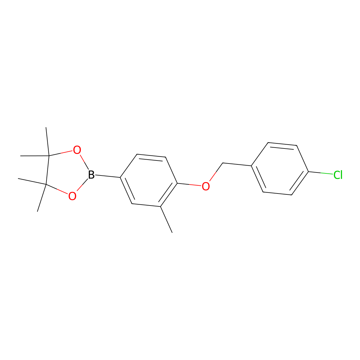 2-{4-[(4-Chlorophenyl)methoxy]-3-methylphenyl}-4,4,5,5-tetramethyl-1,3,2-dioxaborolane molecular structure, CAS 2246827-80-3