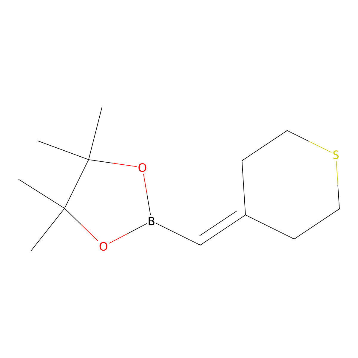 4,4,5,5-Tetramethyl-2-[(thian-4-ylidene)methyl]-1,3,2-dioxaborolane molecular structure, CAS 2246837-16-9