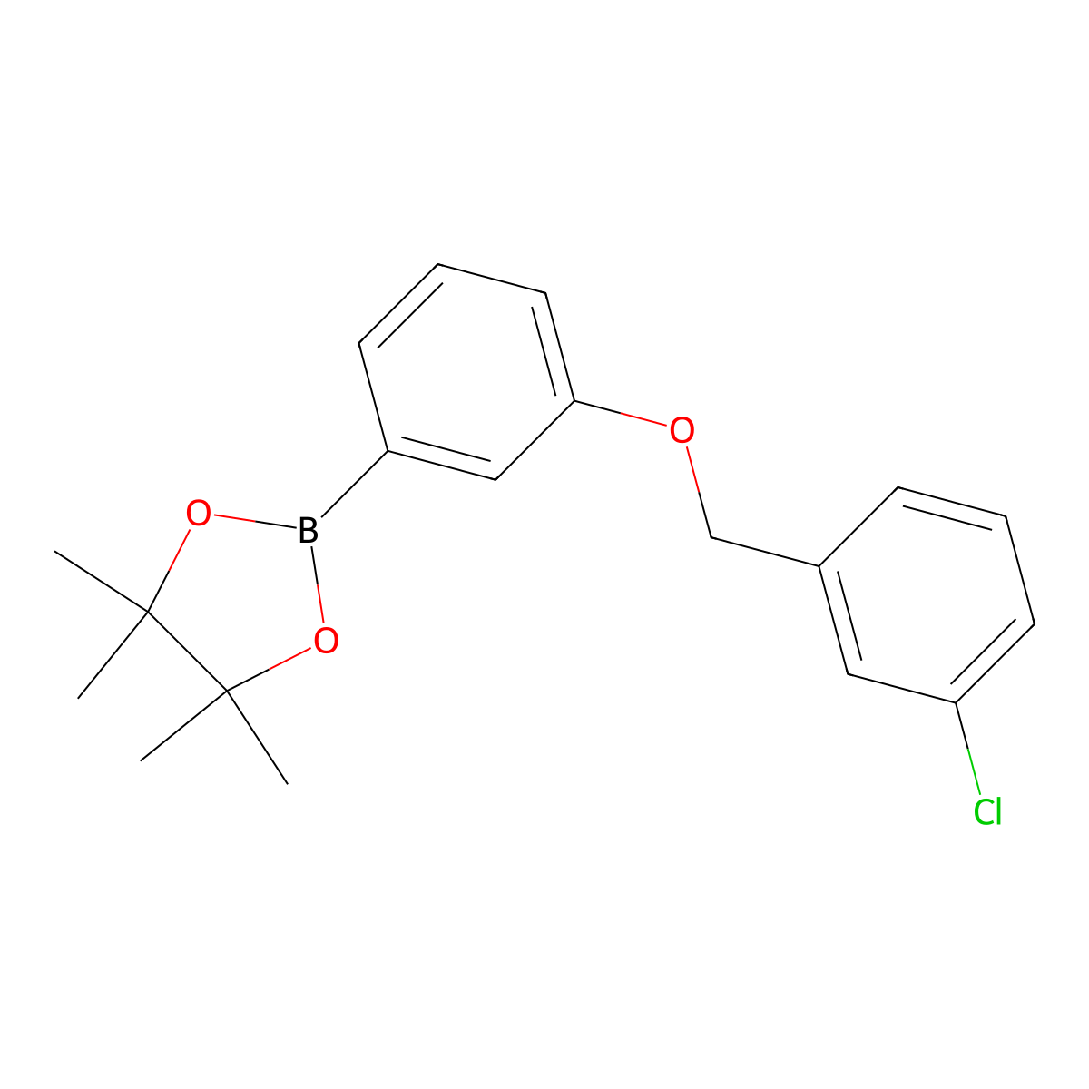 1,3,2-Dioxaborolane, 2-[3-[(3-chlorophenyl)methoxy]phenyl]-4,4,5,5-tetramethyl- molecular structure, CAS 2246838-42-4
