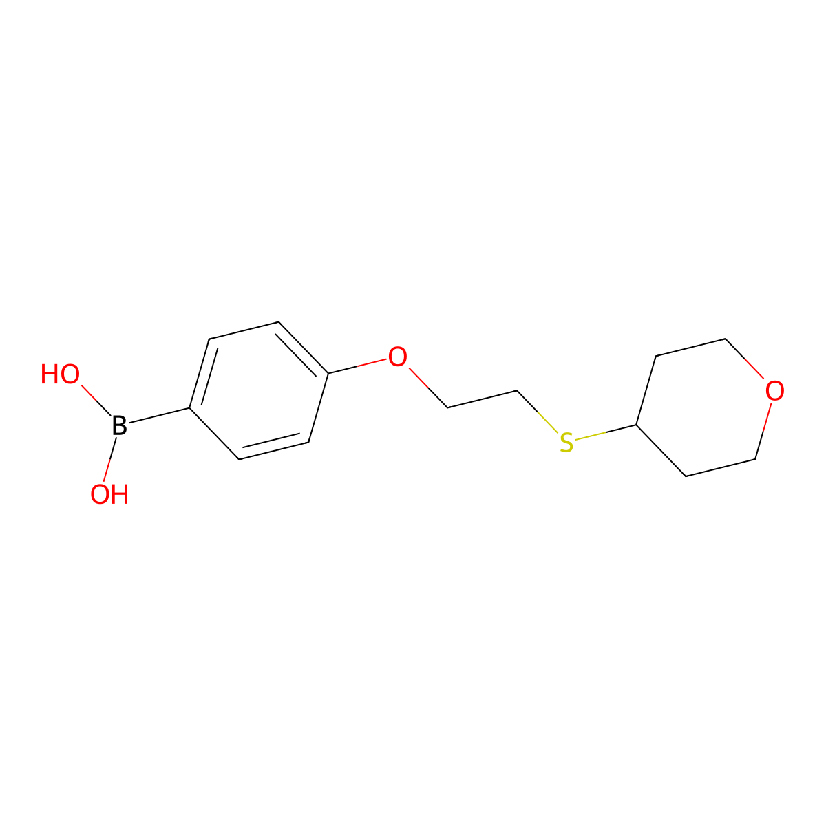 (4-[2-(Oxan-4-ylsulfanyl)ethoxy]phenyl)boranediol molecular structure, CAS 2246848-14-4