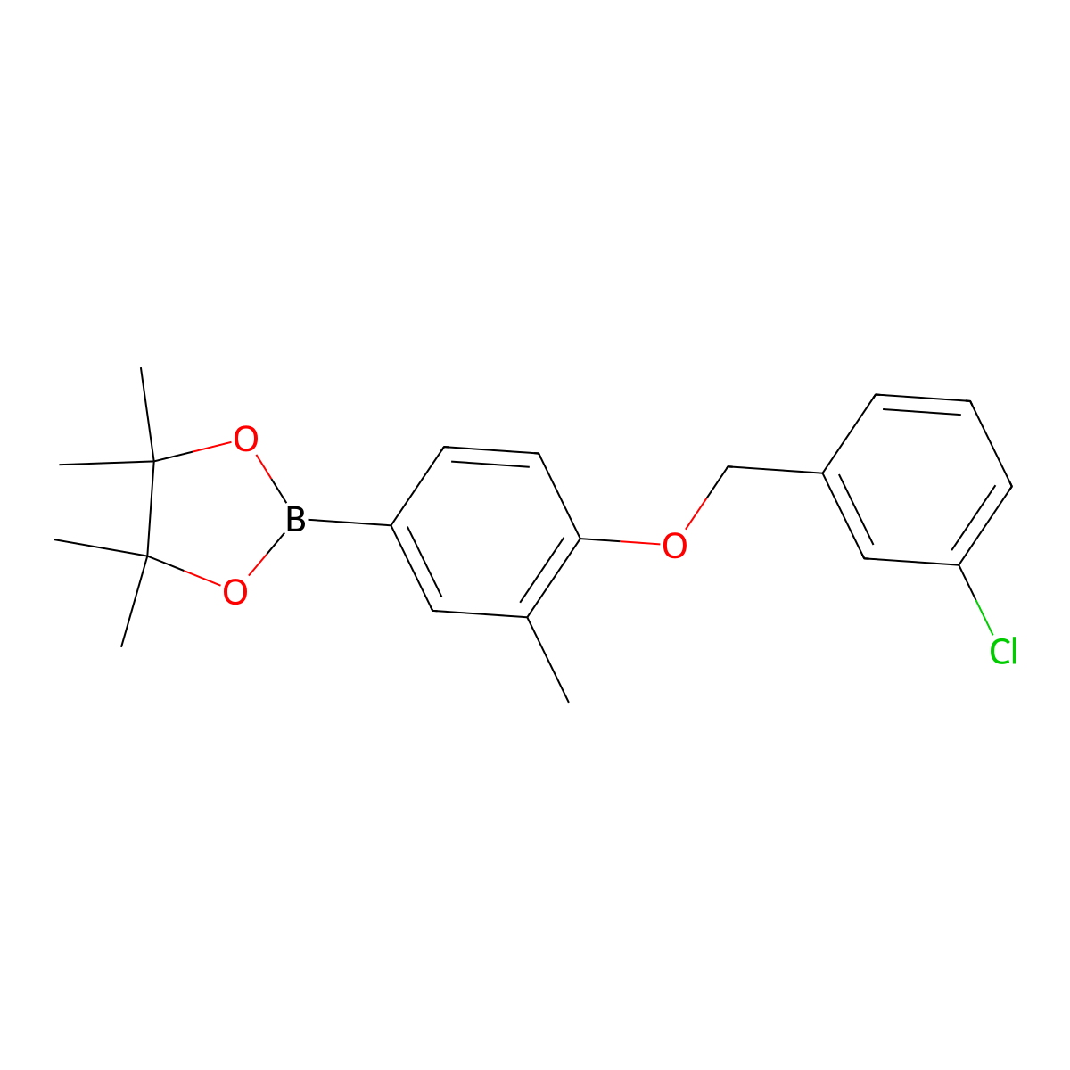 2-{4-[(3-Chlorophenyl)methoxy]-3-methylphenyl}-4,4,5,5-tetramethyl-1,3,2-dioxaborolane molecular structure, CAS 2246850-39-3