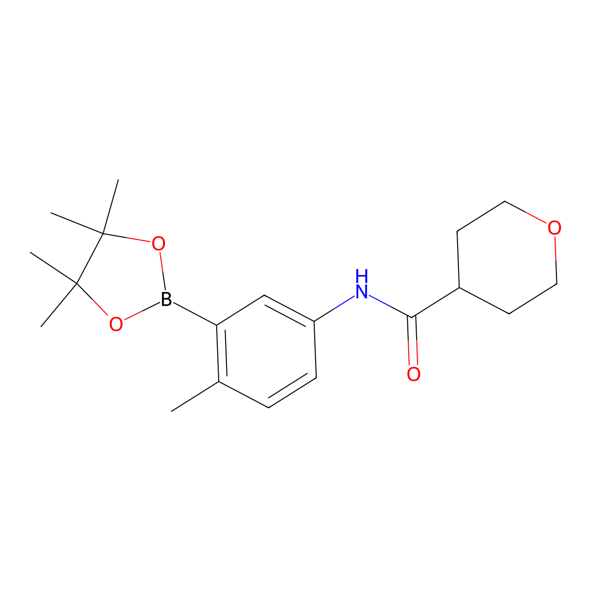 N-(4-methyl-3-(4,4,5,5-tetramethyl-1,3,2-dioxaborolan-2-yl)phenyl)tetrahydro-2H-pyran-4-carboxamide molecular structure, CAS 2246859-13-0