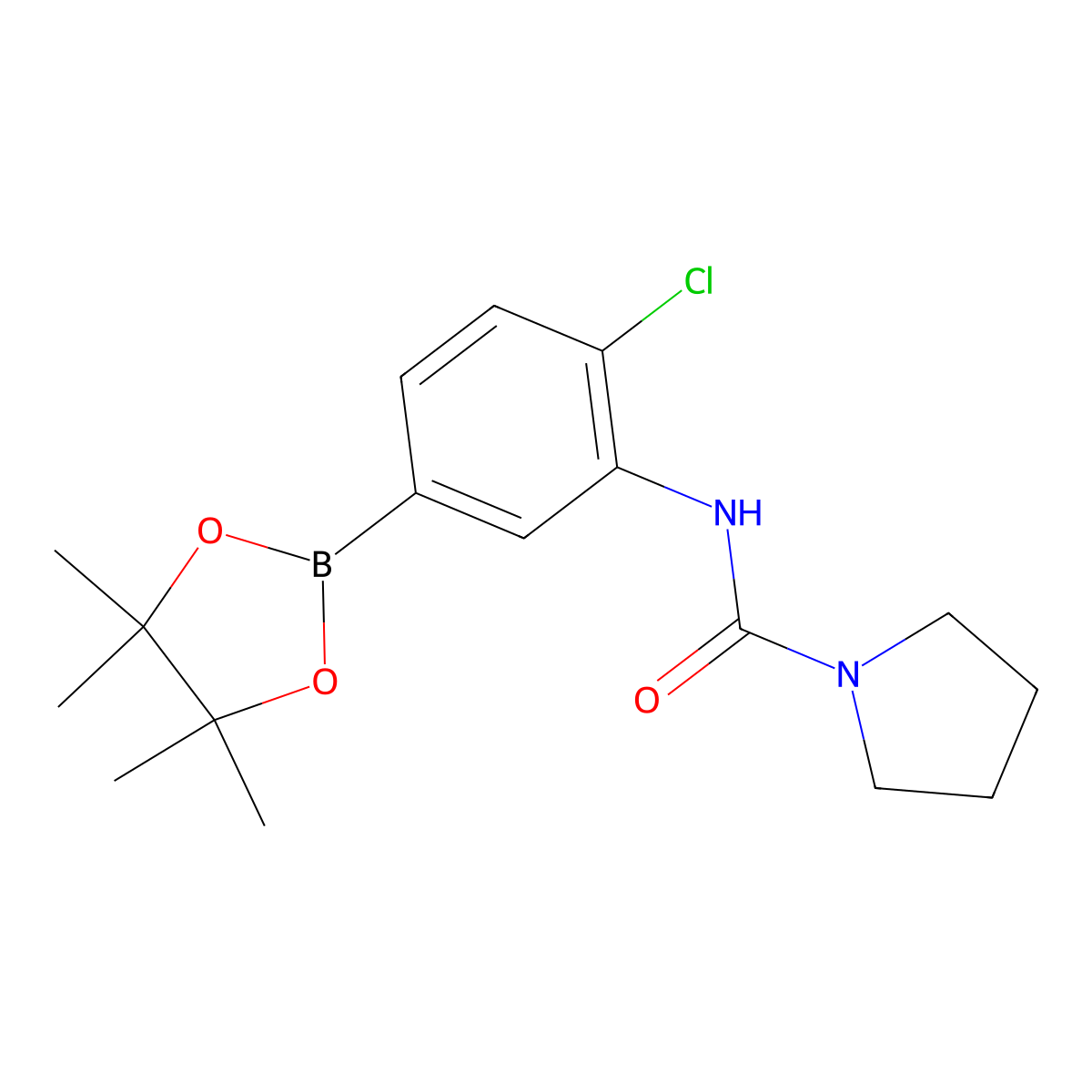N-(2-chloro-5-(4,4,5,5-tetramethyl-1,3,2-dioxaborolan-2-yl)phenyl)pyrrolidine-1-carboxamide molecular structure, CAS 2246877-79-0