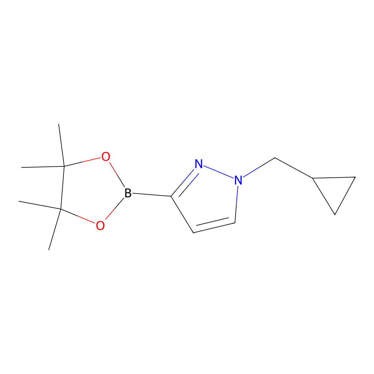 1-(cyclopropylmethyl)-3-(tetramethyl-1,3,2-dioxaborolan-2-yl)-1H-pyrazole molecular structure, CAS 2246878-18-0
