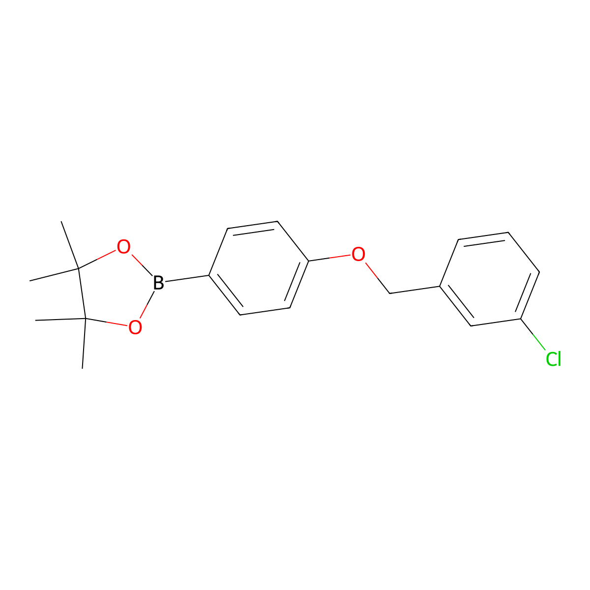 1,3,2-Dioxaborolane, 2-[4-[(3-chlorophenyl)methoxy]phenyl]-4,4,5,5-tetramethyl- molecular structure, CAS 2246887-57-8