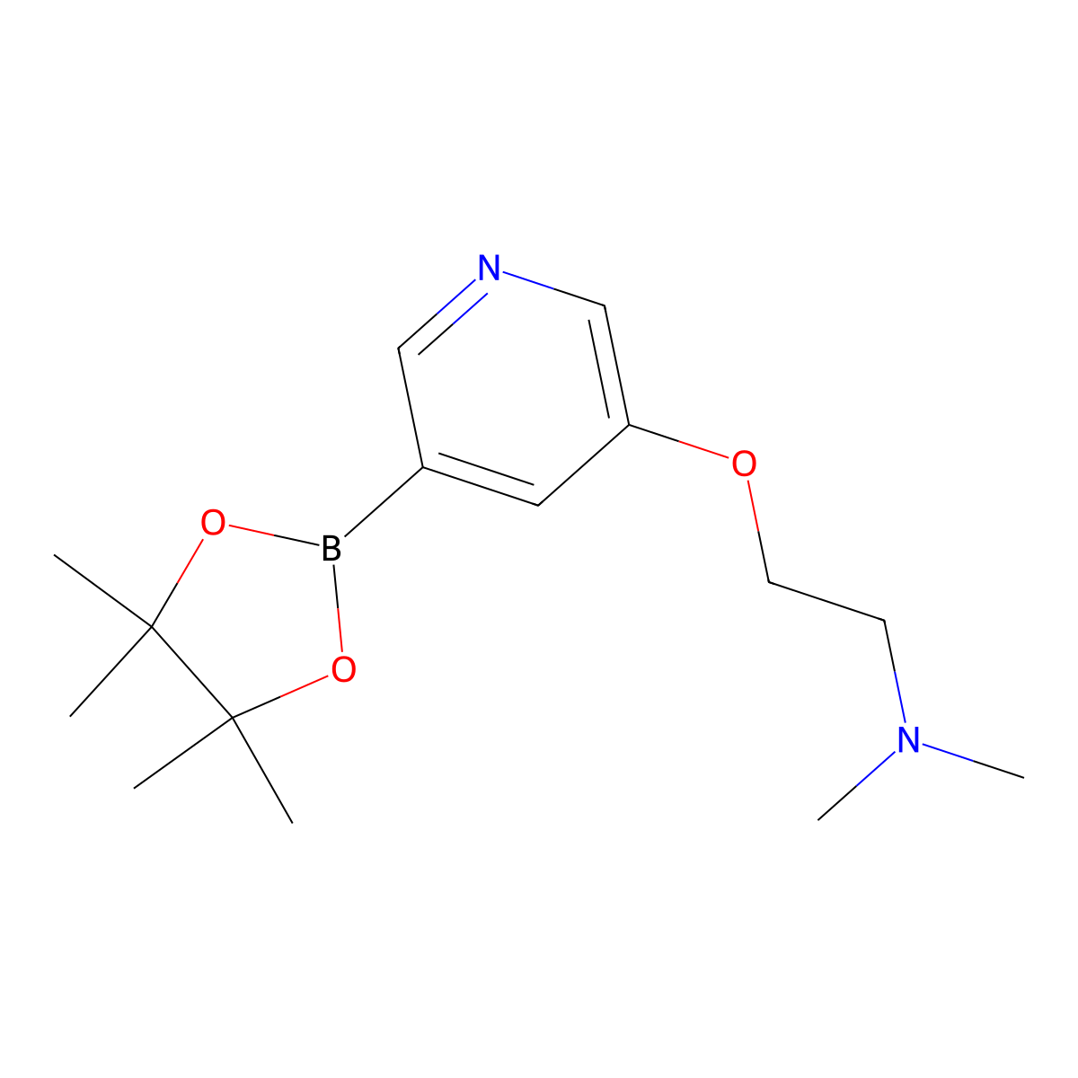 Dimethyl(2-{[5-(tetramethyl-1,3,2-dioxaborolan-2-yl)pyridin-3-yl]oxy}ethyl)amine molecular structure, CAS 2246889-68-7