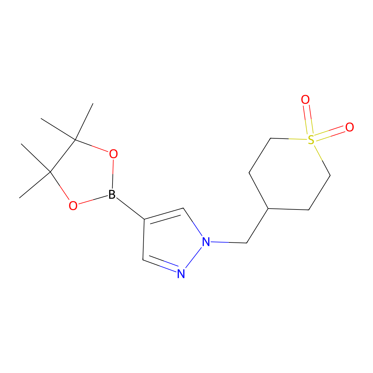 4-[[4-(4,4,5,5-Tetramethyl-1,3,2-dioxaborolan-2-yl)pyrazol-1-yl]methyl]thiane 1,1-dioxide molecular structure, CAS 2246897-95-8