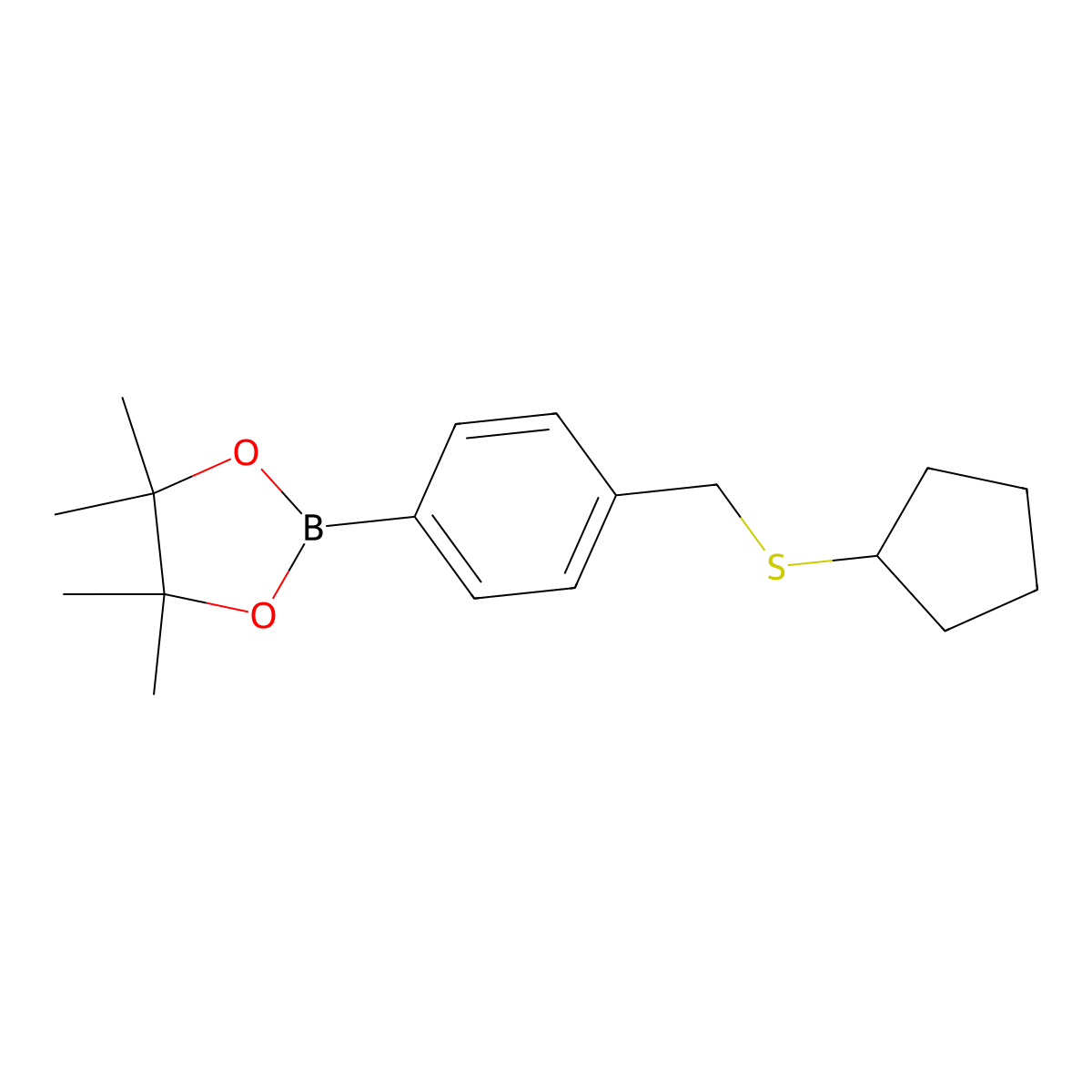 2-(4-((Cyclopentylthio)methyl)phenyl)-4,4,5,5-tetramethyl-1,3,2-dioxaborolane molecular structure, CAS 2246900-40-1