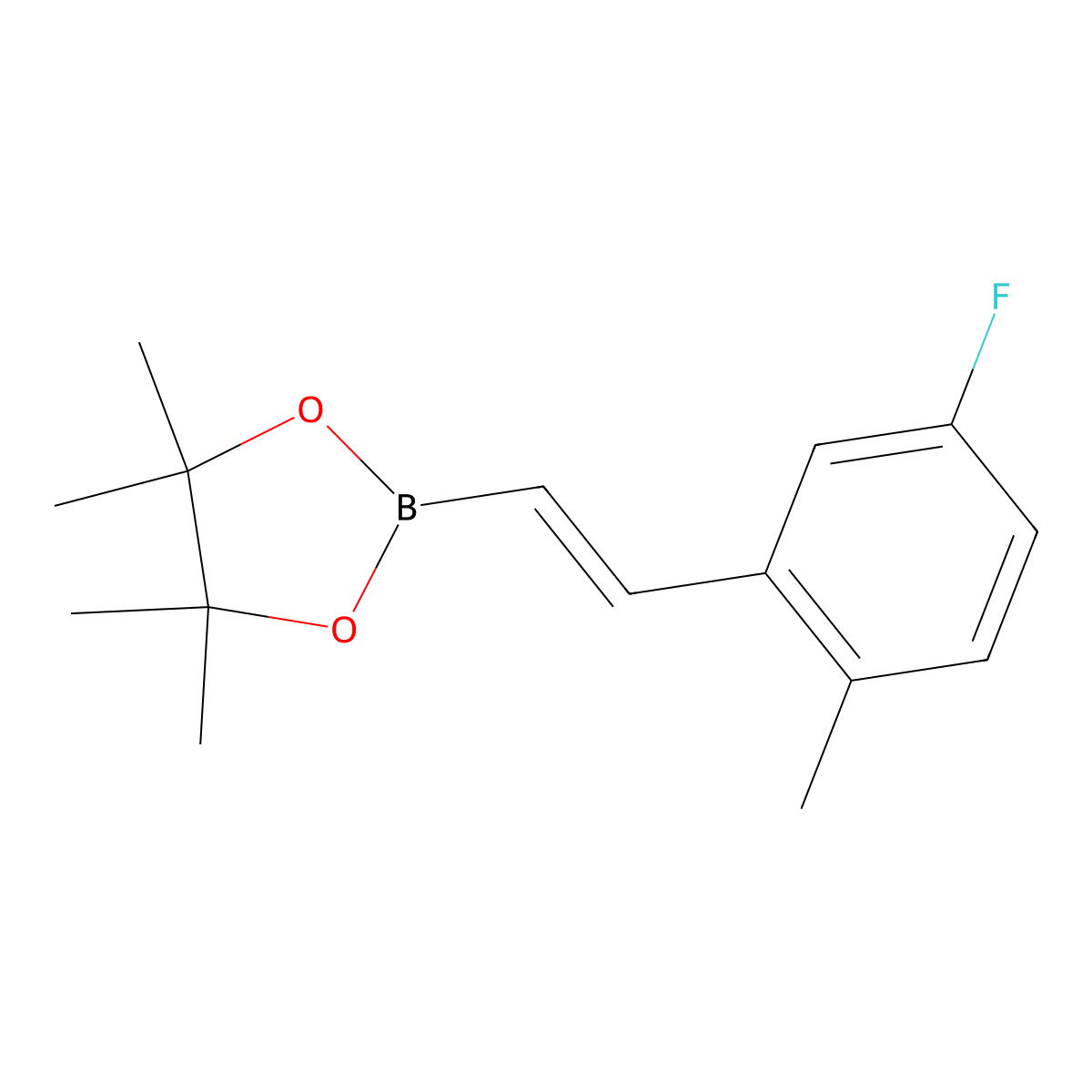 (E)-2-(5-Fluoro-2-methylstyryl)-4,4,5,5-tetramethyl-1,3,2-dioxaborolane molecular structure, CAS 2246919-02-6