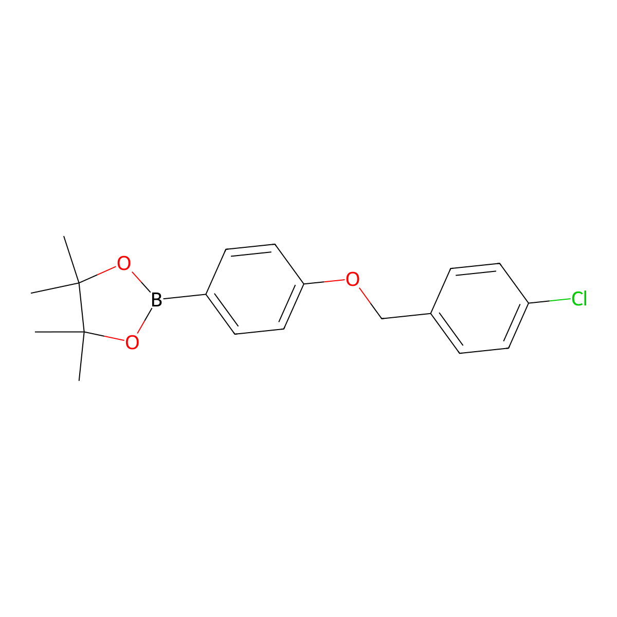 1,3,2-Dioxaborolane, 2-[4-[(4-chlorophenyl)methoxy]phenyl]-4,4,5,5-tetramethyl- molecular structure, CAS 2246937-34-6