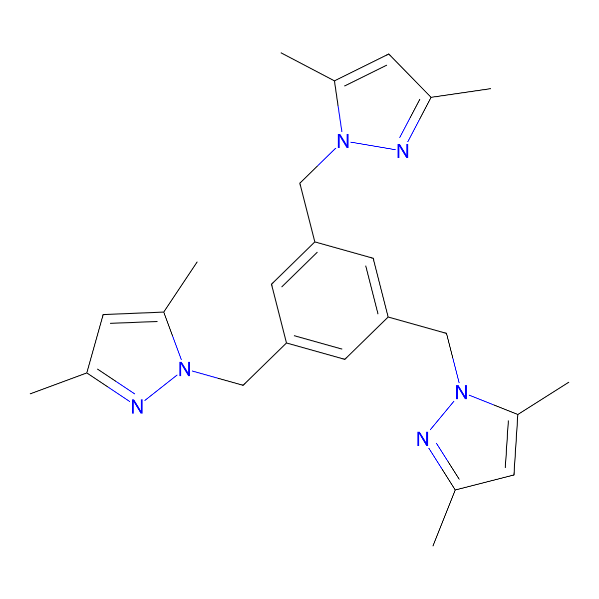 1,3,5-Tris((3,5-dimethyl-1H-pyrazol-1-yl)methyl)benzene molecular structure, CAS 2247034-62-2