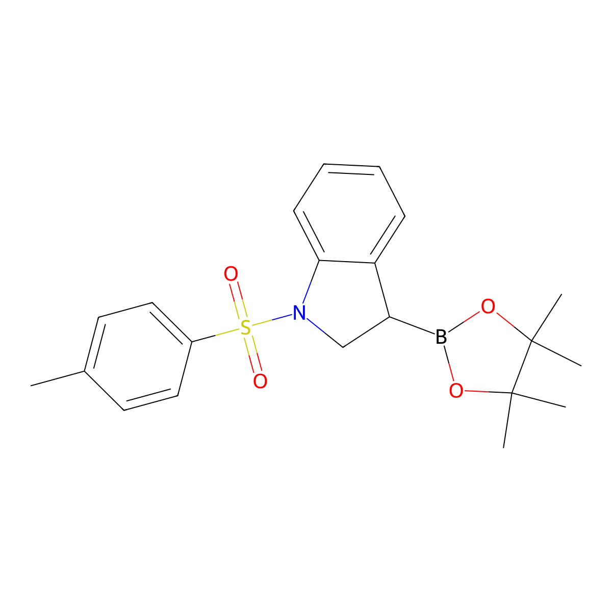 1-(4-methylbenzenesulfonyl)-3-(4,4,5,5-tetramethyl-1,3,2-dioxaborolan-2-yl)-2,3-dihydro-1H-indole molecular structure, CAS 2247047-56-7