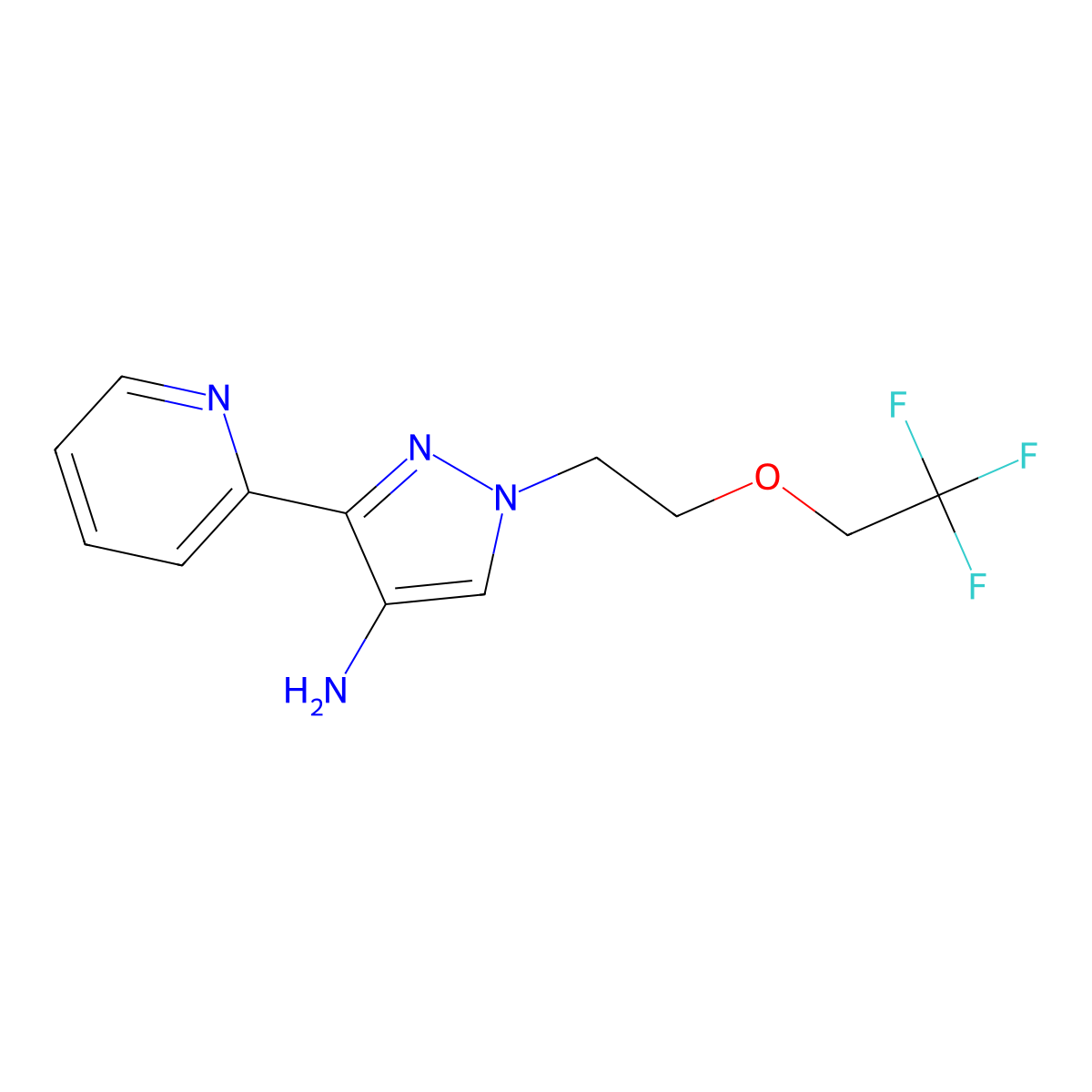 3-(pyridin-2-yl)-1-[2-(2,2,2-trifluoroethoxy)ethyl]-1H-pyrazol-4-amine molecular structure, CAS 2247102-36-7