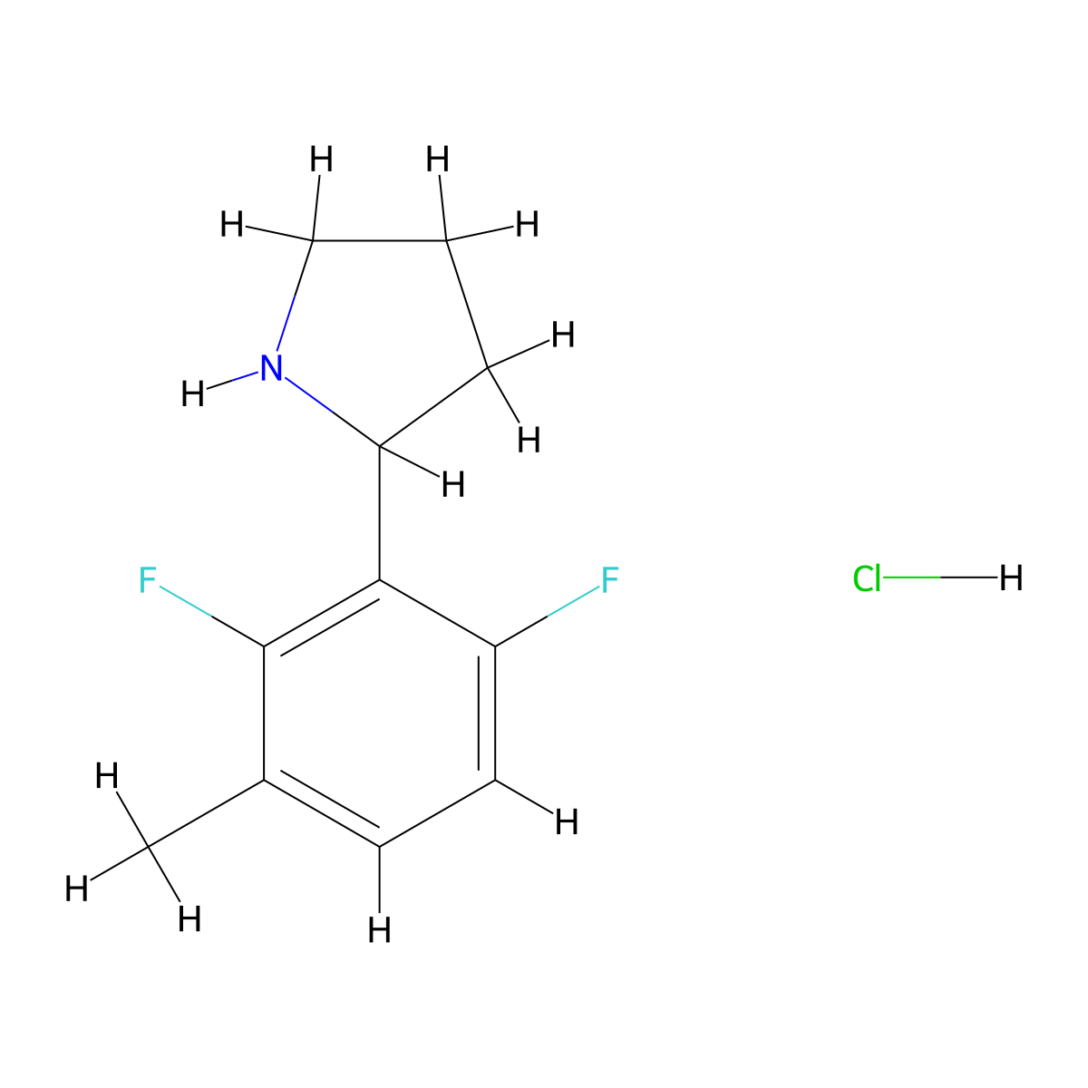 2-(2,6-Difluoro-3-methylphenyl)pyrrolidine hydrochloride molecular structure, CAS 2247102-52-7