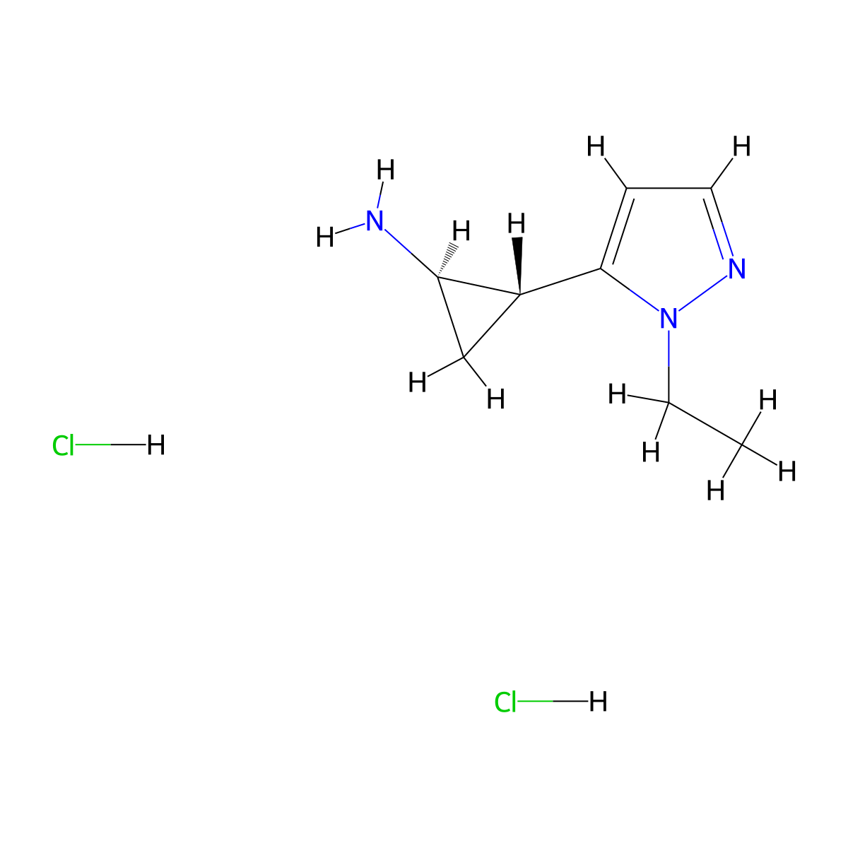 (1R,2R)-2-(2-Ethylpyrazol-3-yl)cyclopropan-1-amine;dihydrochloride molecular structure, CAS 2247102-60-7
