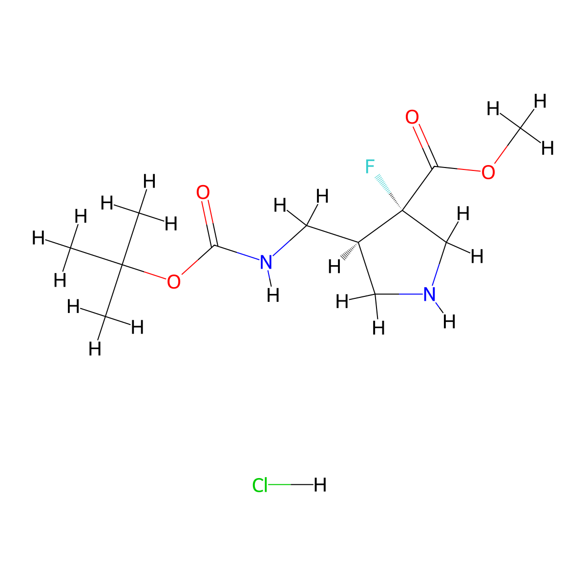 Methyl (3S,4S)-3-fluoro-4-[[(2-methylpropan-2-yl)oxycarbonylamino]methyl]pyrrolidine-3-carboxylate;hydrochloride molecular structure, CAS 2247102-89-0