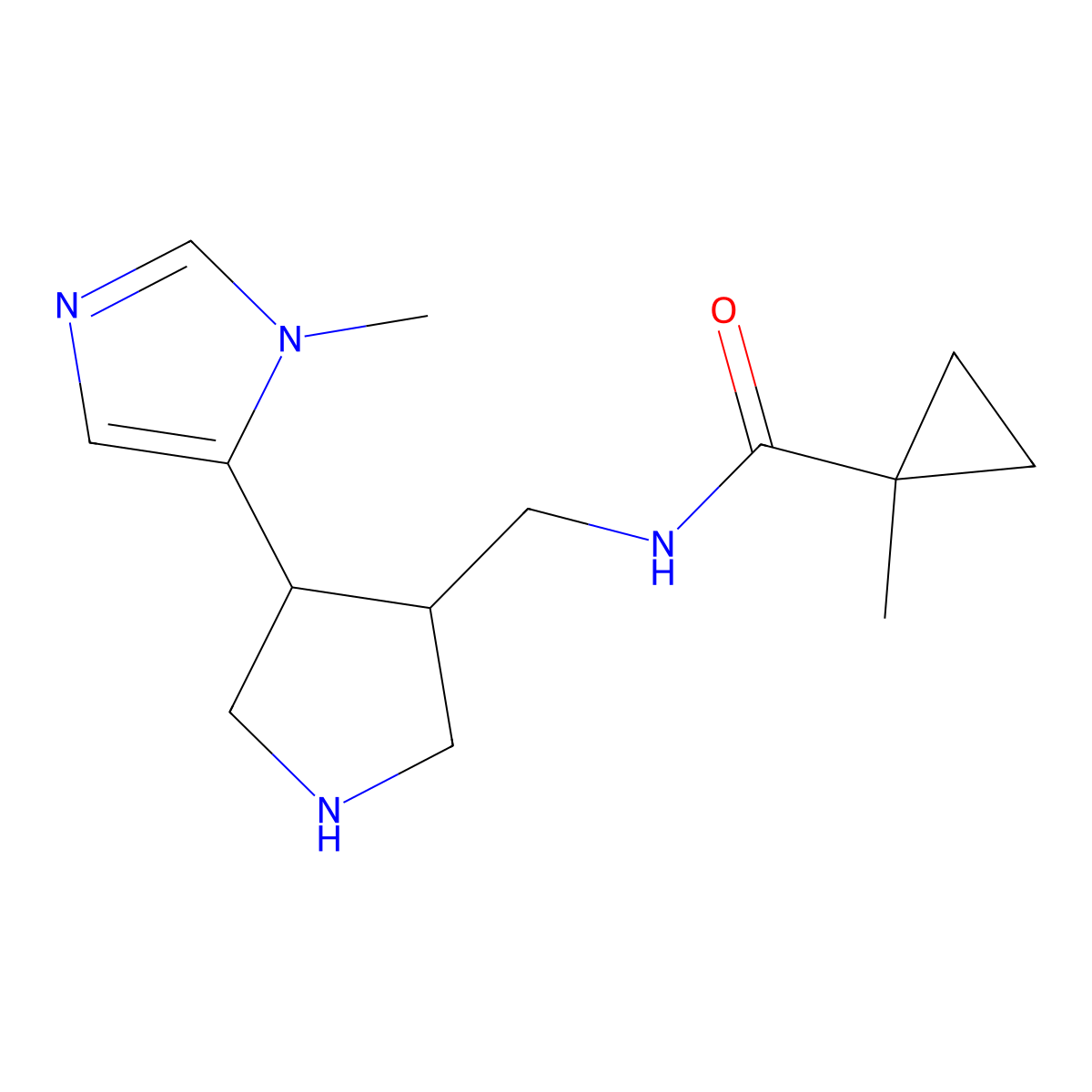 rac-1-methyl-N-{[(3R,4R)-4-(1-methyl-1H-imidazol-5-yl)pyrrolidin-3-yl]methyl}cyclopropane-1-carboxamide molecular structure, CAS 2247103-34-8