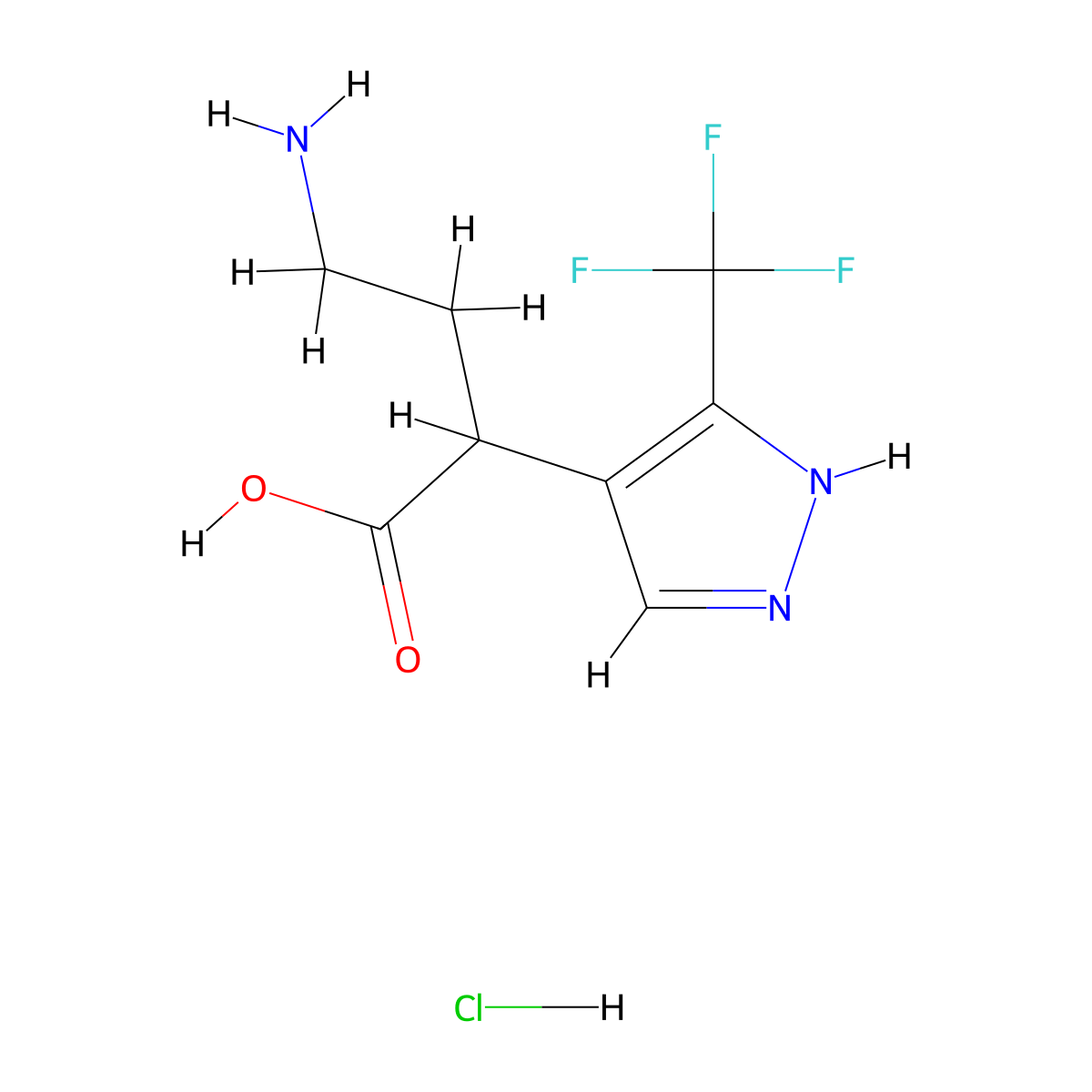 4-amino-2-[3-(trifluoromethyl)-1H-pyrazol-4-yl]butanoic acid hydrochloride molecular structure, CAS 2247103-40-6