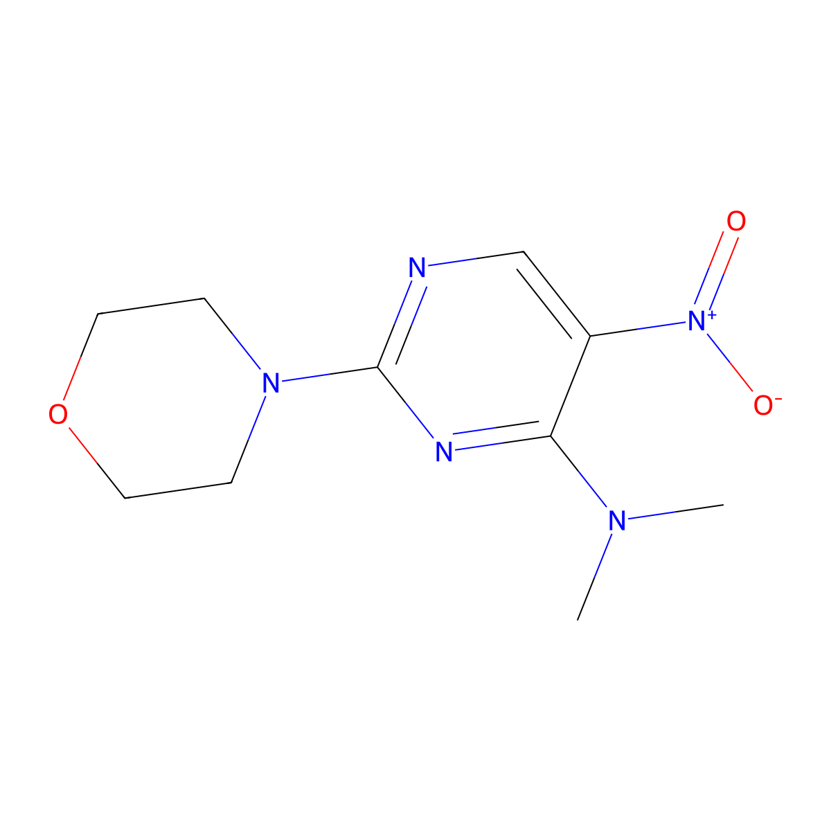 N,N-dimethyl-2-(morpholin-4-yl)-5-nitropyrimidin-4-amine molecular structure, CAS 2247103-58-6