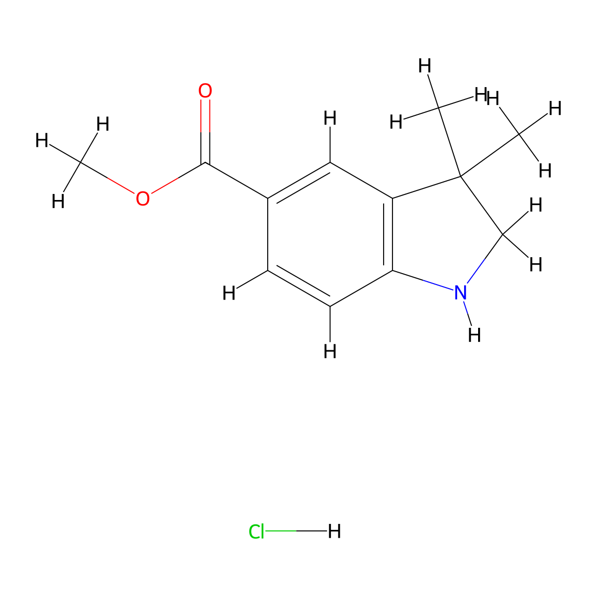 methyl 3,3-dimethyl-2,3-dihydro-1H-indole-5-carboxylate hydrochloride molecular structure, CAS 2247103-87-1