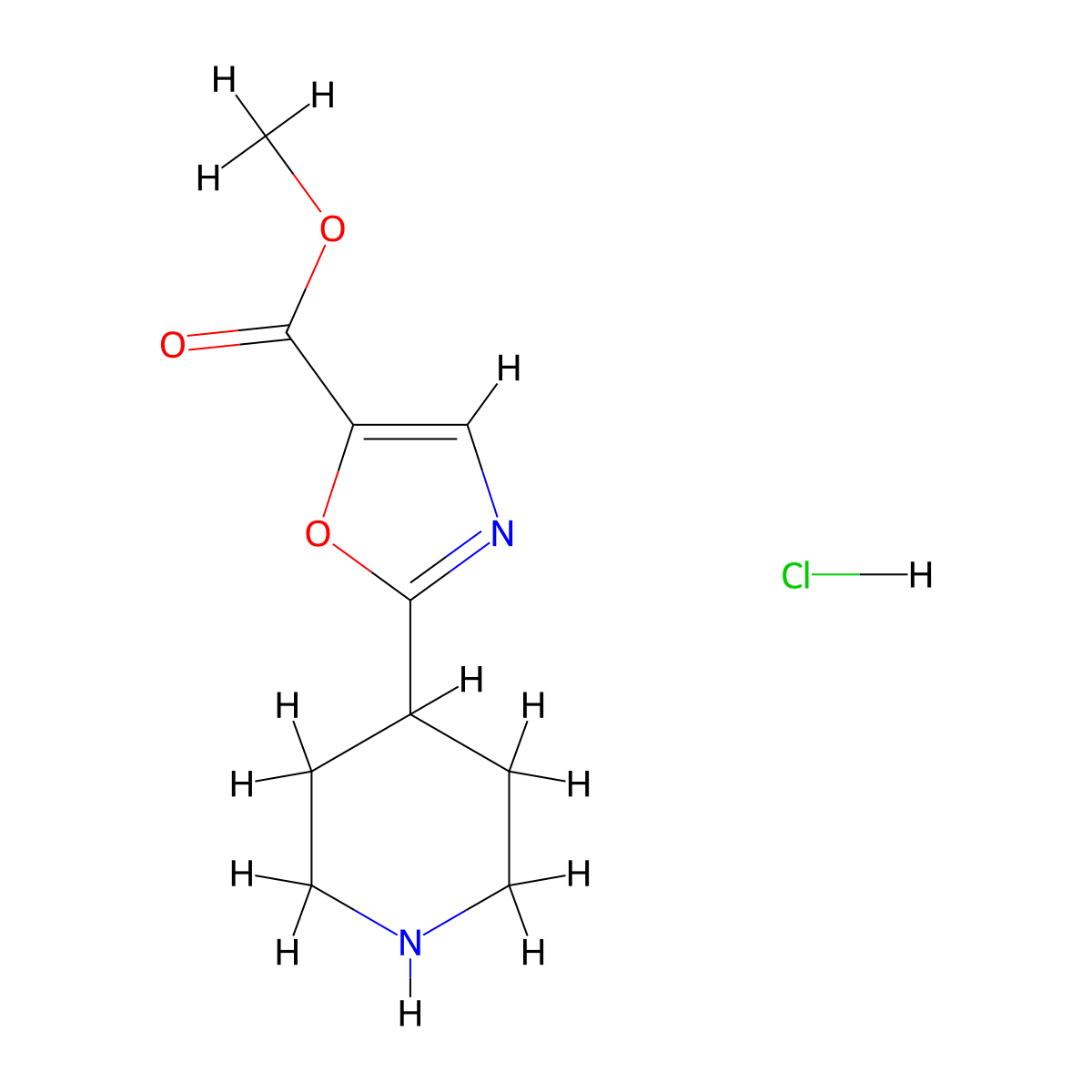 Methyl 2-(piperidin-4-yl)-1,3-oxazole-5-carboxylate hydrochloride molecular structure, CAS 2247103-95-1