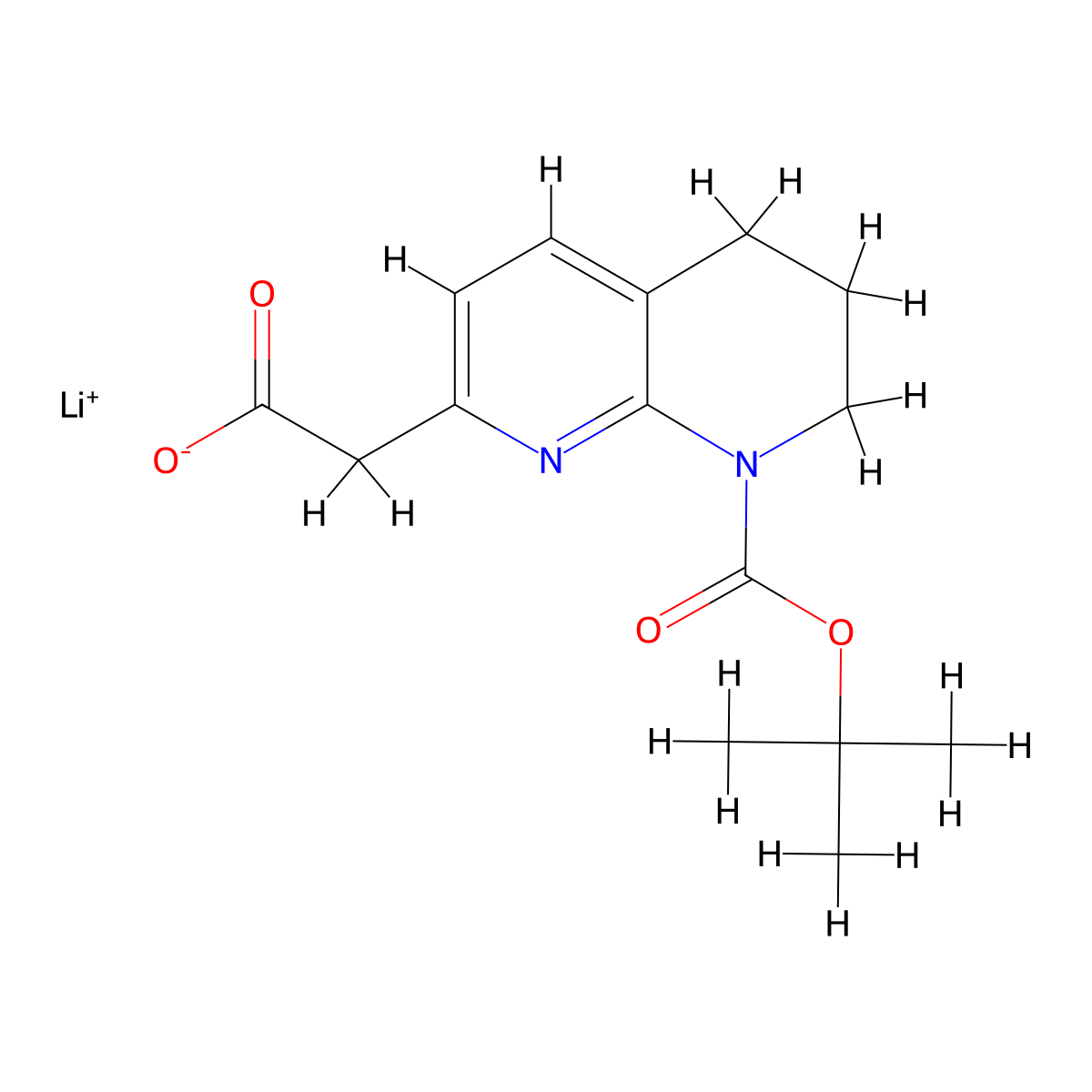 Lithium(1+) 2-{8-[(tert-butoxy)carbonyl]-5,6,7,8-tetrahydro-1,8-naphthyridin-2-yl}acetate molecular structure, CAS 2247104-15-8
