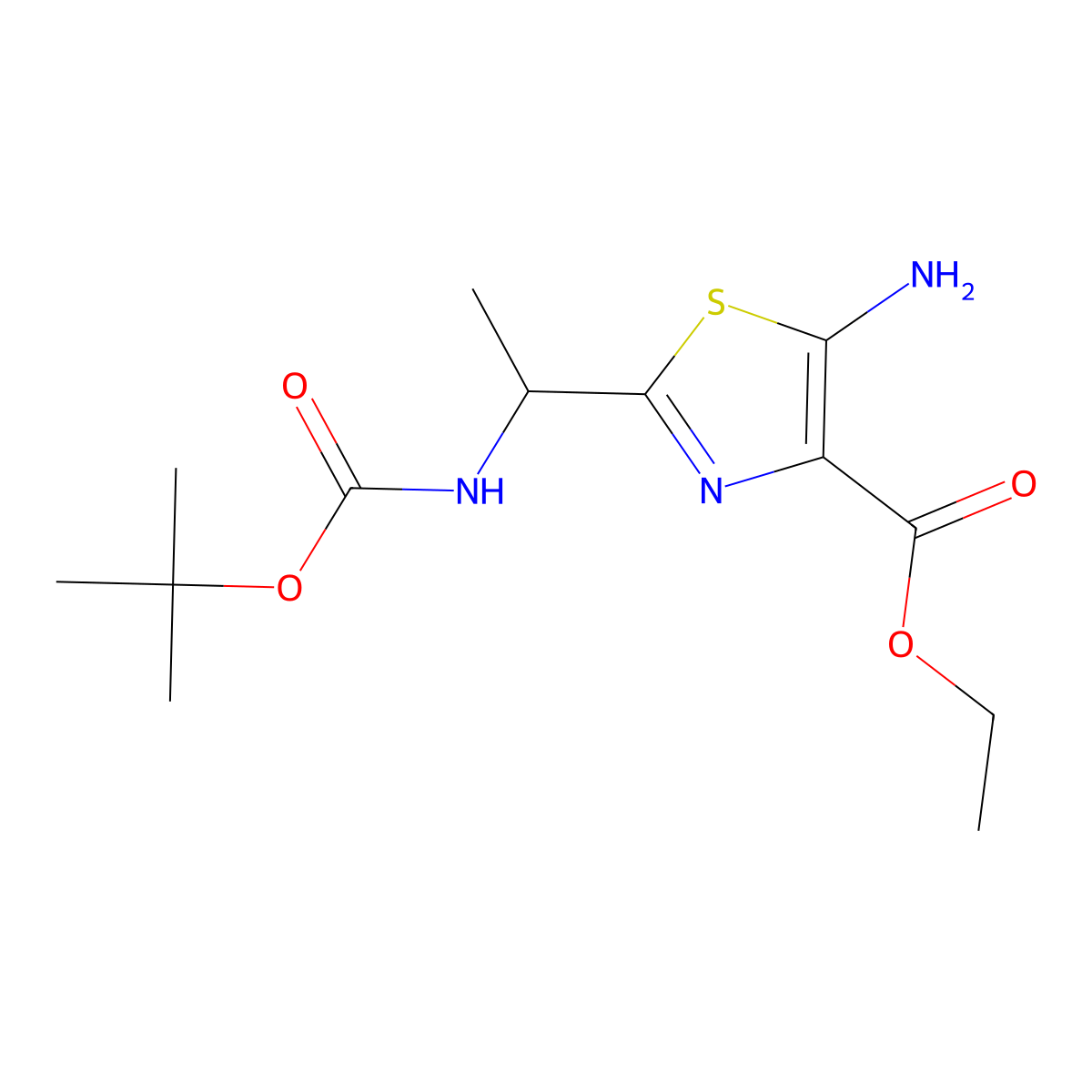 Ethyl5-amino-2-(1-{[(tert-butoxy)carbonyl]amino}ethyl)-1,3-thiazole-4-carboxylate molecular structure, CAS 2247104-49-8