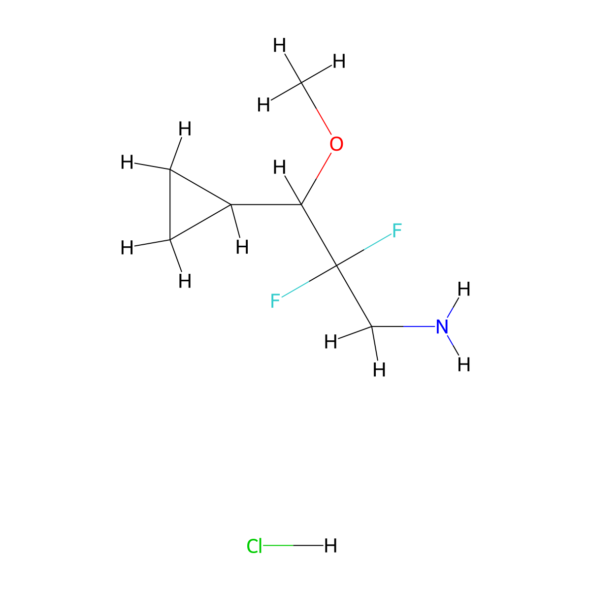 3-Cyclopropyl-2,2-difluoro-3-methoxypropan-1-amine hydrochloride molecular structure, CAS 2247105-49-1