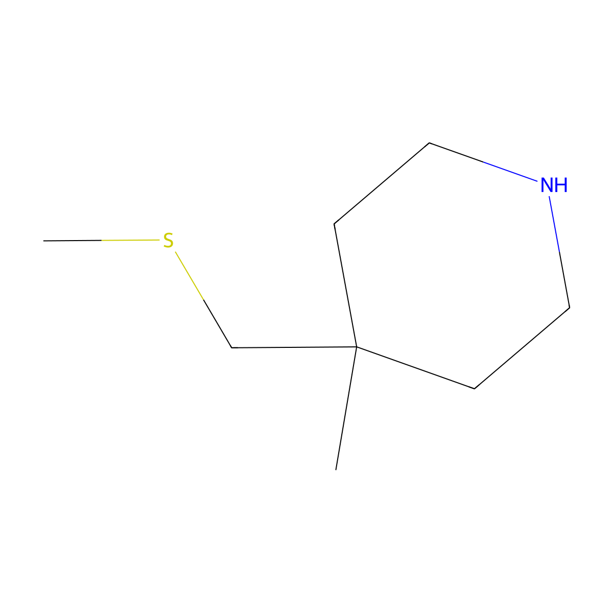 4-Methyl-4-[(methylsulfanyl)methyl]piperidine molecular structure, CAS 2247105-66-2