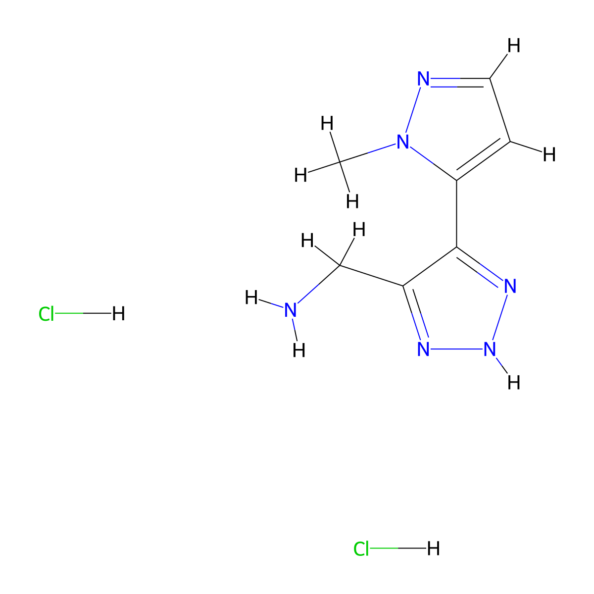 [5-(1-methyl-1H-pyrazol-5-yl)-1H-1,2,3-triazol-4-yl]methanamine dihydrochloride molecular structure, CAS 2247105-82-2