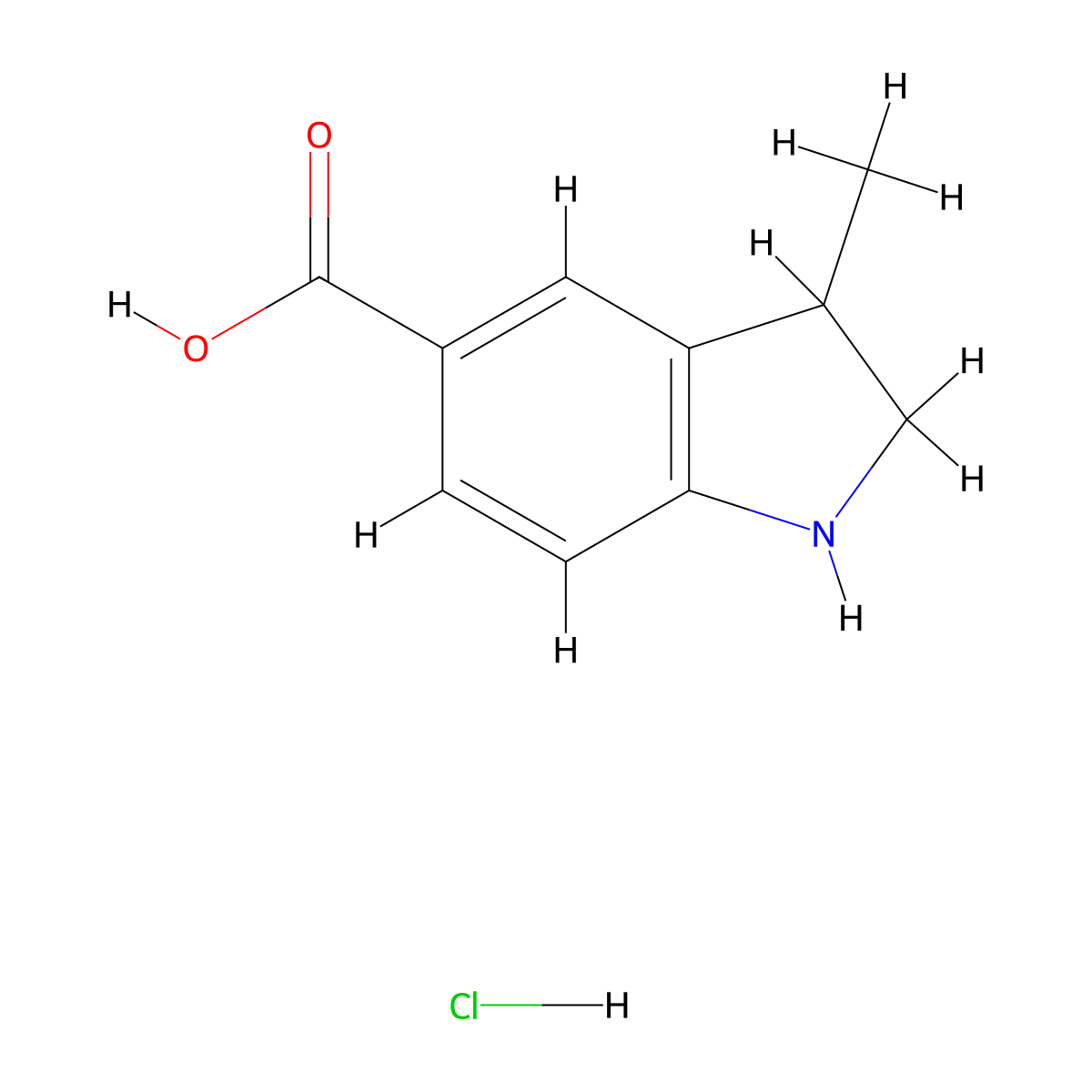 3-methyl-2,3-dihydro-1H-indole-5-carboxylic acid hydrochloride molecular structure, CAS 2247106-05-2