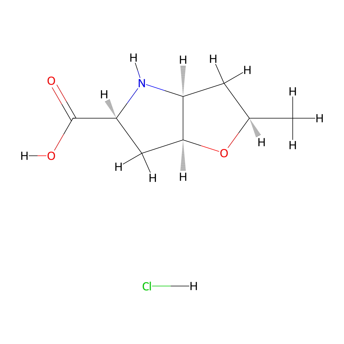 rac-(2R,3aS,5S,6aS)-2-methyl-hexahydro-2H-furo[3,2-b]pyrrole-5-carboxylic acid hydrochloride molecular structure, CAS 2247106-52-9