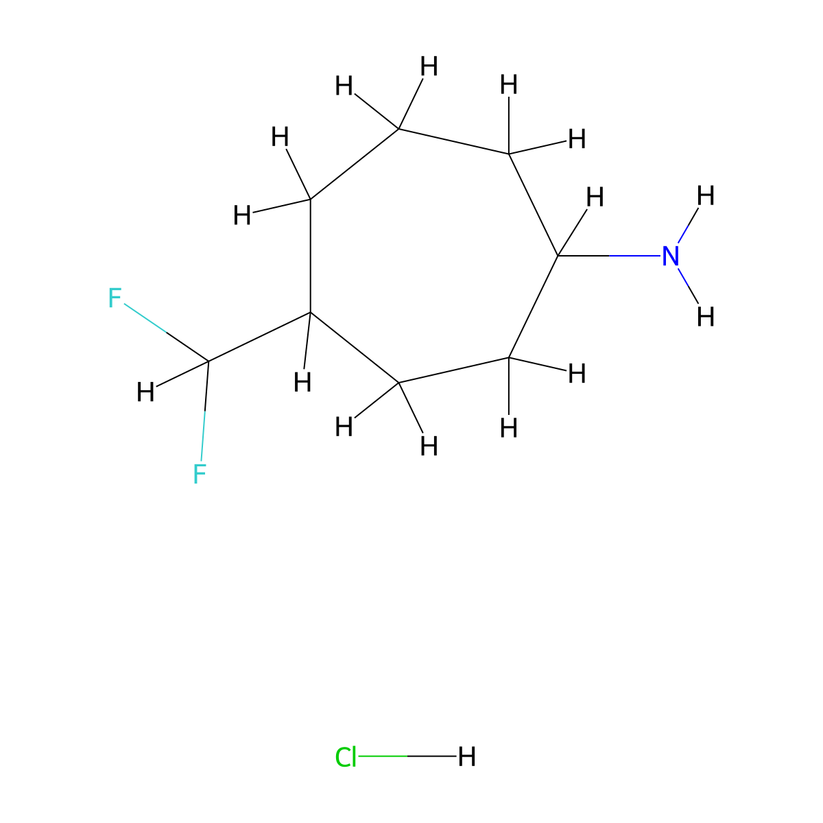 4-(Difluoromethyl)cycloheptan-1-amine hydrochloride molecular structure, CAS 2247106-56-3