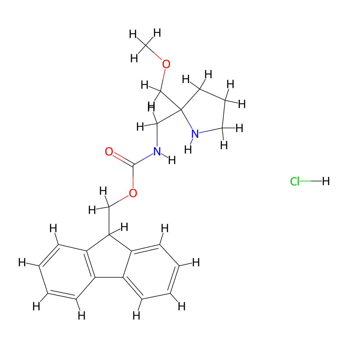 (9H-fluoren-9-yl)methyl N-{[2-(methoxymethyl)pyrrolidin-2-yl]methyl}carbamate hydrochloride molecular structure, CAS 2247106-68-7