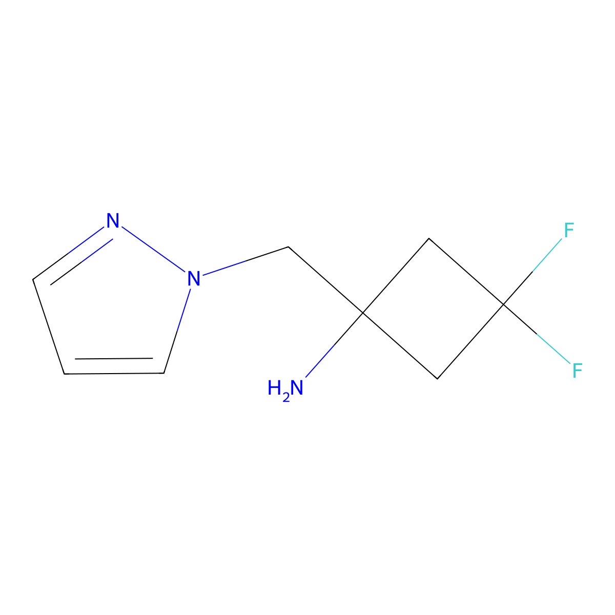 3,3-difluoro-1-[(1H-pyrazol-1-yl)methyl]cyclobutan-1-amine molecular structure, CAS 2247106-73-4