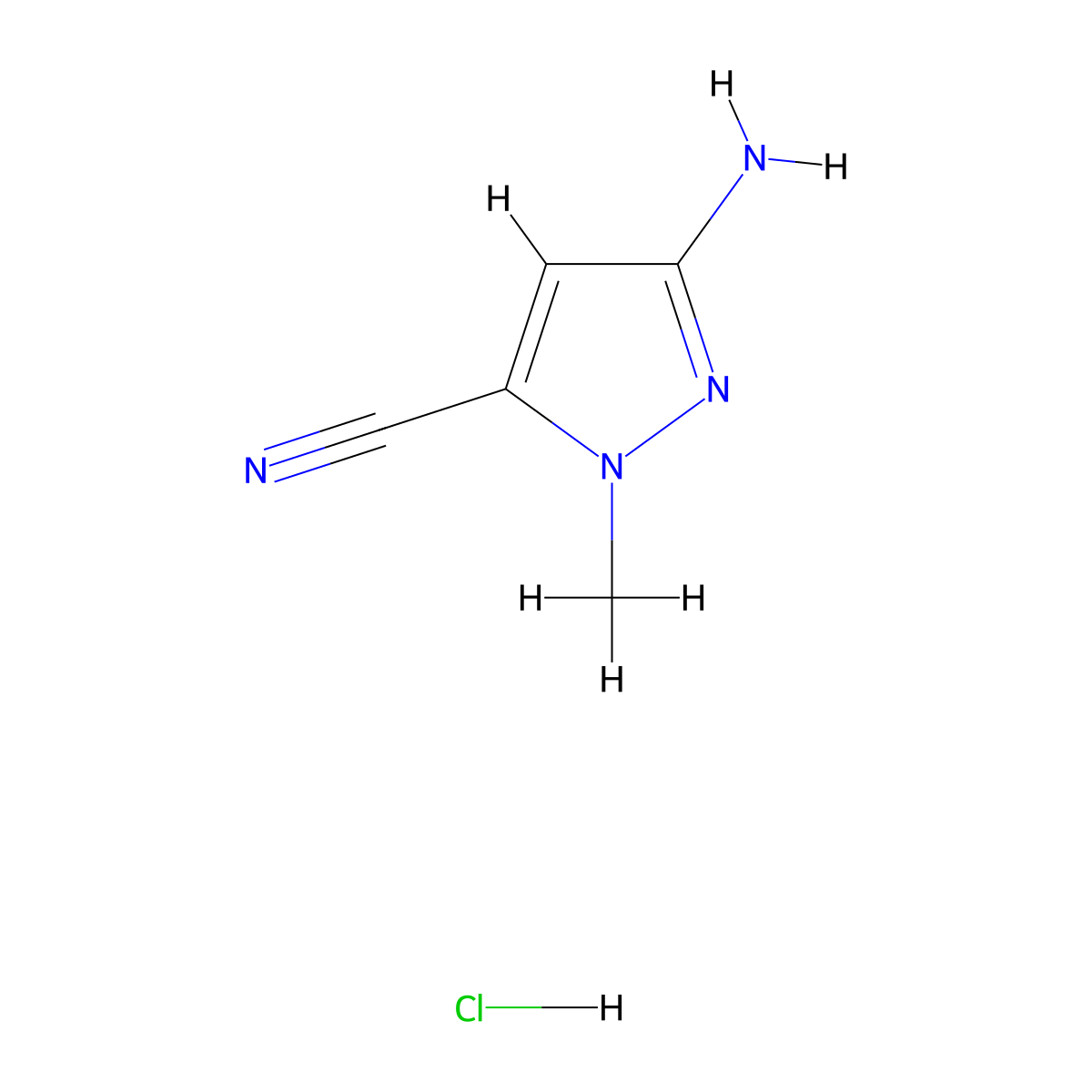 3-amino-1-methyl-1H-pyrazole-5-carbonitrile hydrochloride molecular structure, CAS 2247106-76-7