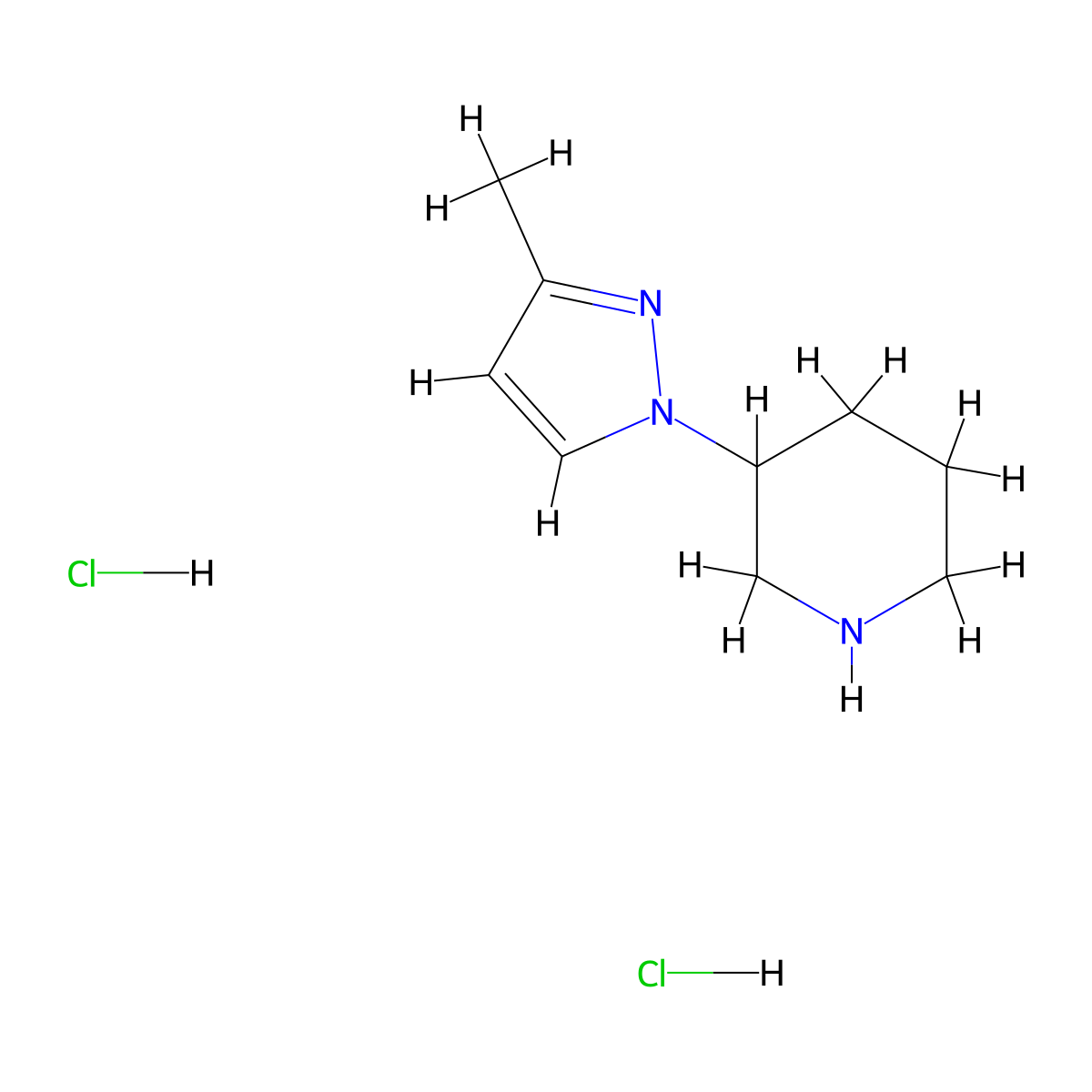 3-(3-methyl-1H-pyrazol-1-yl)piperidine dihydrochloride molecular structure, CAS 2247106-77-8
