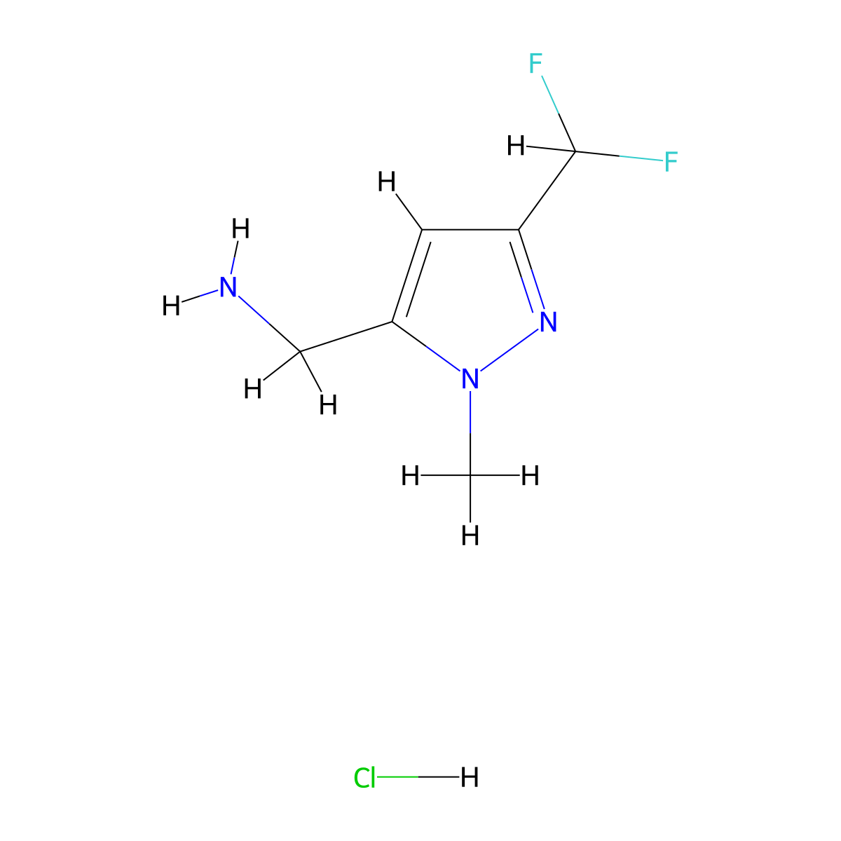 (3-(difluoromethyl)-1-methyl-1H-pyrazol-5-yl)methanamine hydrochloride molecular structure, CAS 2247107-27-1