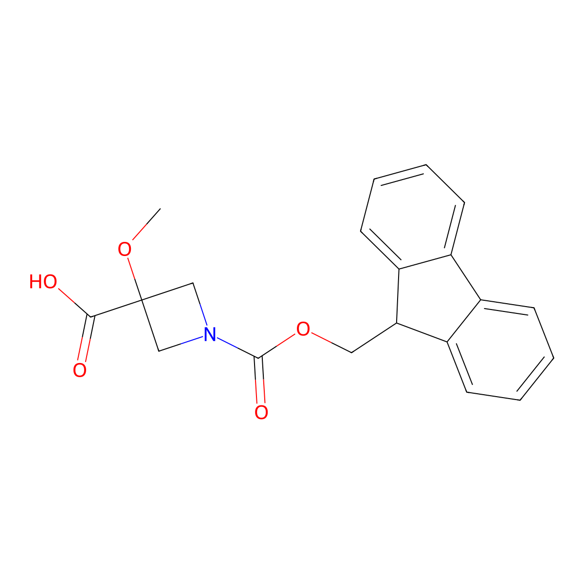 1-(((9H-fluoren-9-yl)methoxy)carbonyl)-3-methoxyazetidine-3-carboxylic acid molecular structure, CAS 2247107-68-0