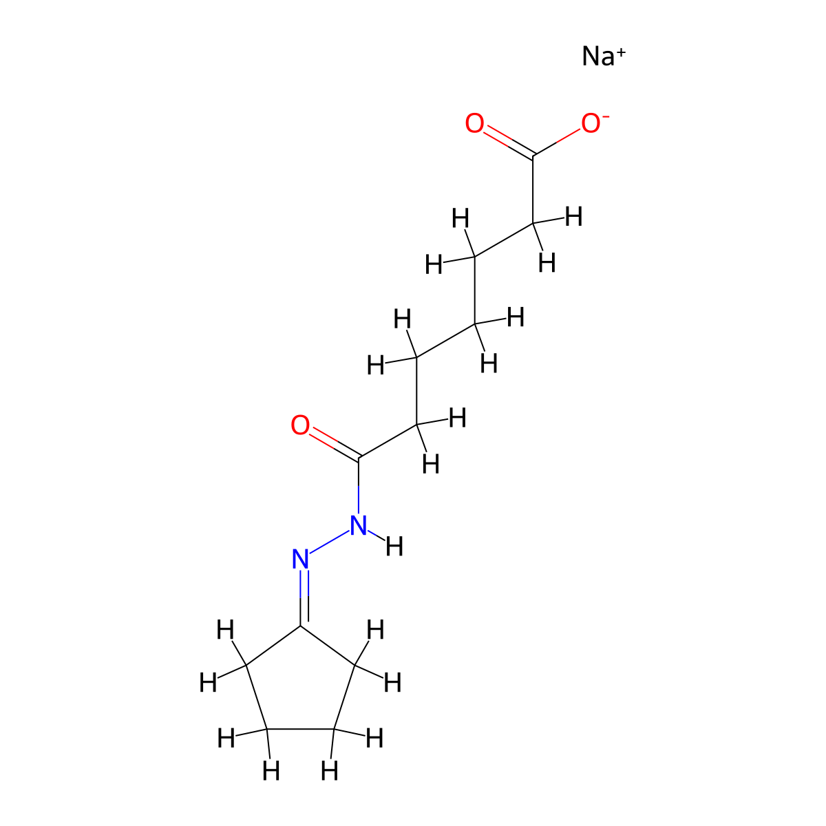 sodium 6-(N'-cyclopentylidenehydrazinecarbonyl)hexanoate molecular structure, CAS 2247108-09-2