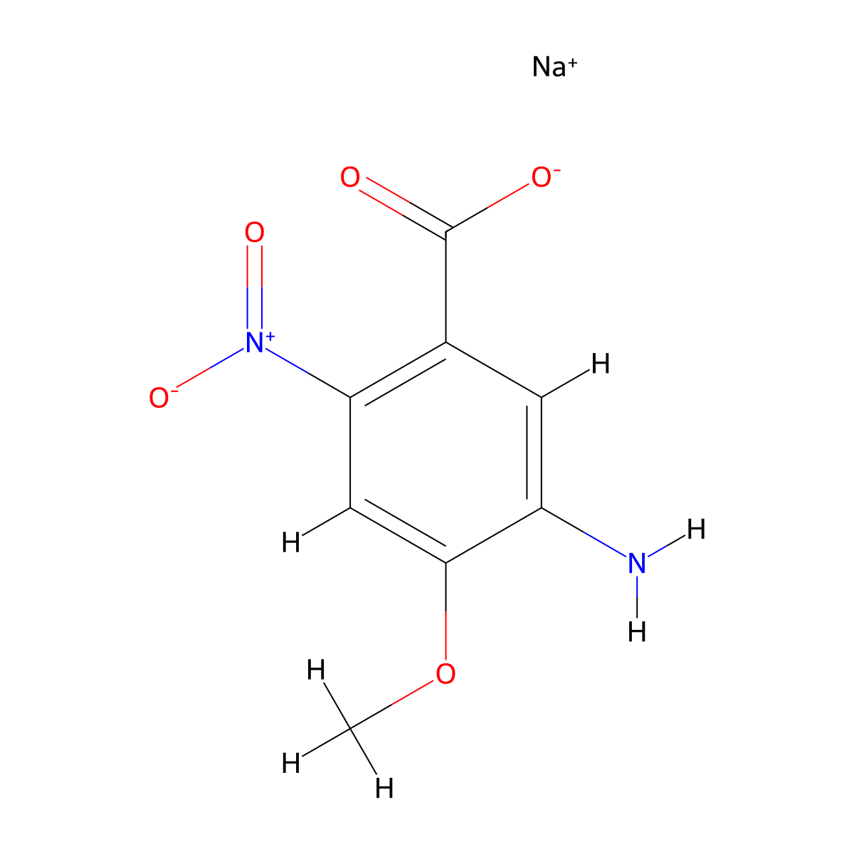Sodium 5-amino-4-methoxy-2-nitrobenzoate molecular structure, CAS 2247108-14-9