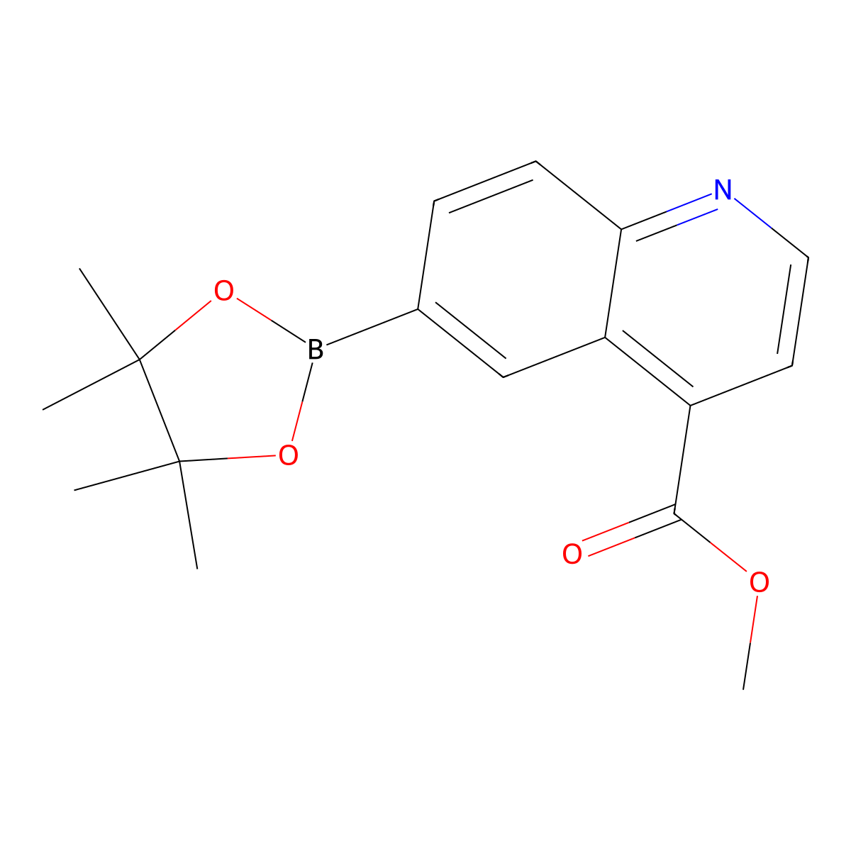 Methyl 6-(4,4,5,5-tetramethyl-1,3,2-dioxaborolan-2-yl)quinoline-4-carboxylate molecular structure, CAS 2247162-79-2