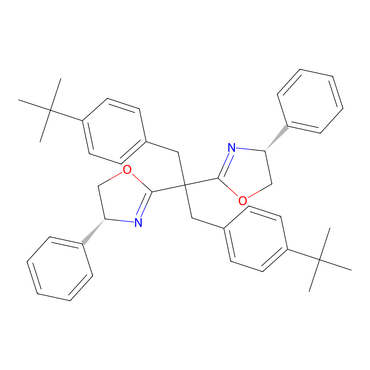 (4R,4'R)-2,2'-(1,3-Bis(4-(tert-butyl)phenyl)propane-2,2-diyl)bis(4-phenyl-4,5-dihydrooxazole) molecular structure, CAS 2247206-06-8
