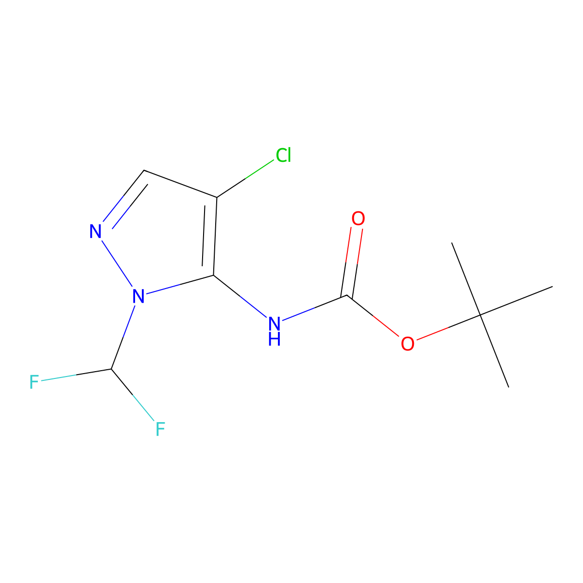 tert-butyl [4-chloro-1-(difluoromethyl)-1H-pyrazol-5-yl]carbamate molecular structure, CAS 2247207-70-9
