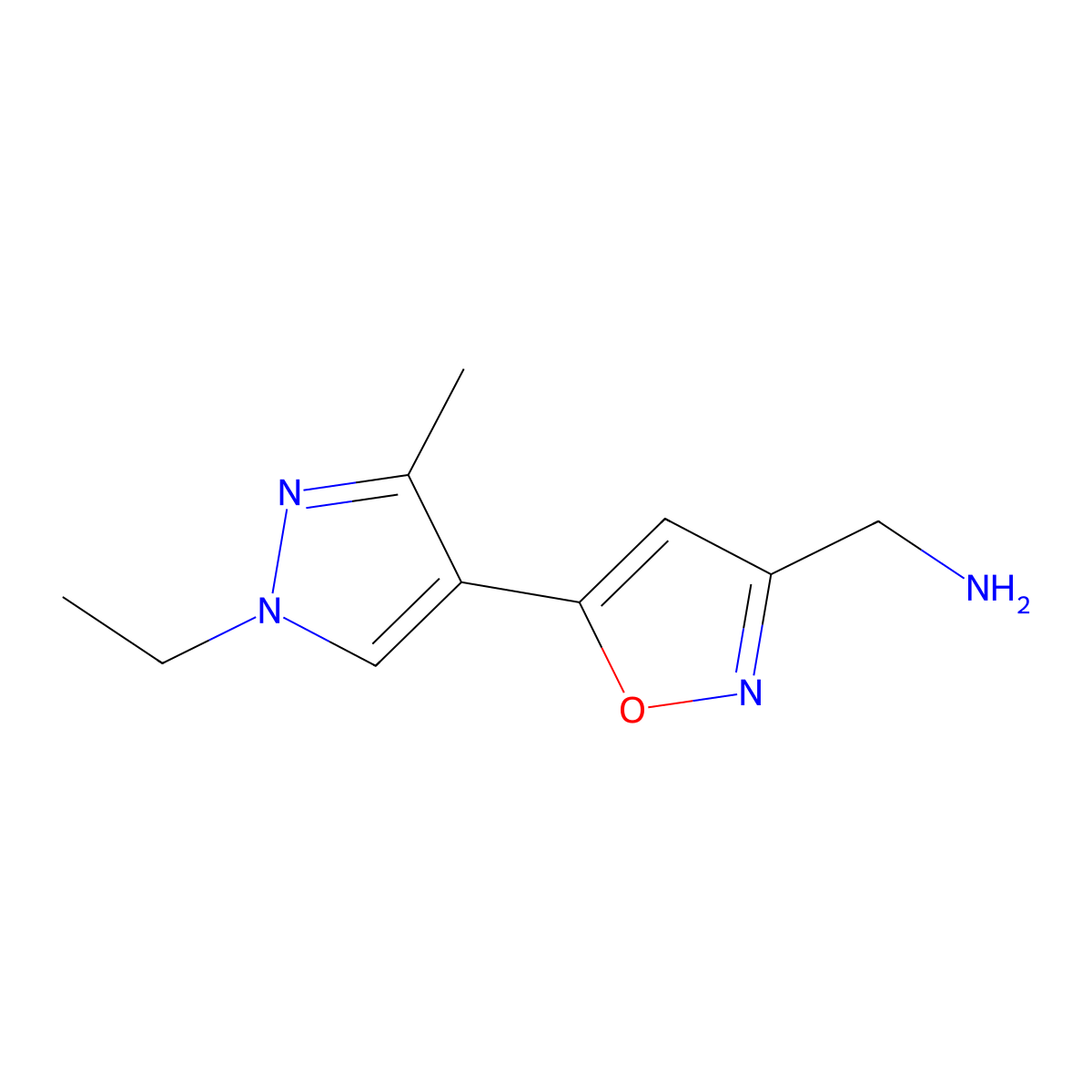 1-[5-(1-ethyl-3-methyl-1H-pyrazol-4-yl)-1,2-oxazol-3-yl]methanamine molecular structure, CAS 2247207-73-2