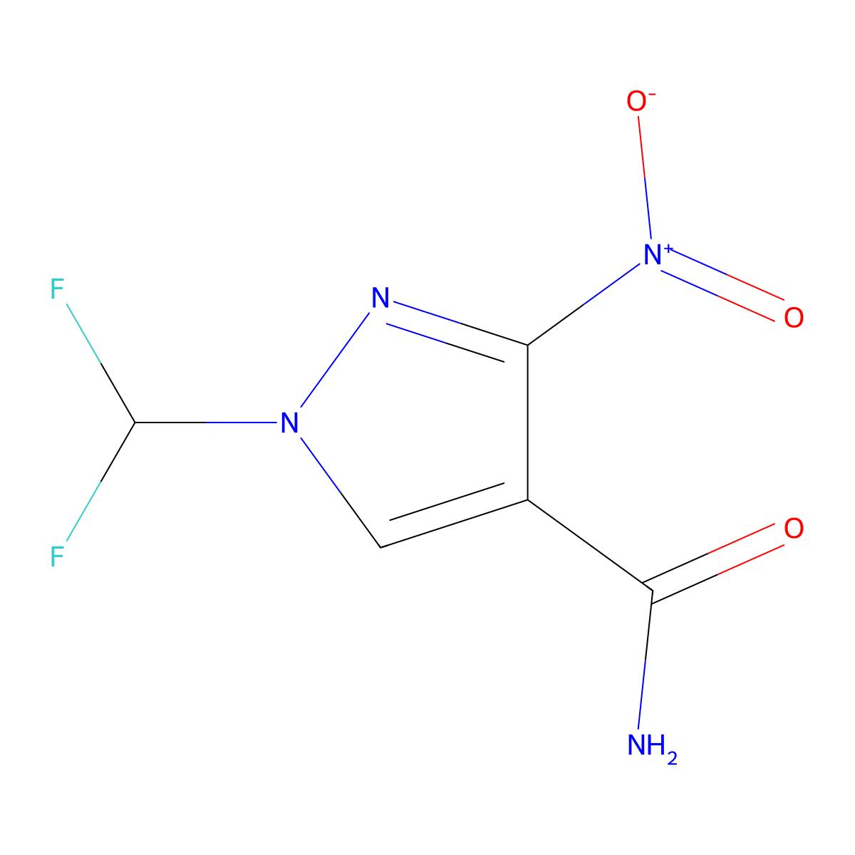 1-(difluoromethyl)-3-nitro-1H-pyrazole-4-carboxamide molecular structure, CAS 2247207-80-1