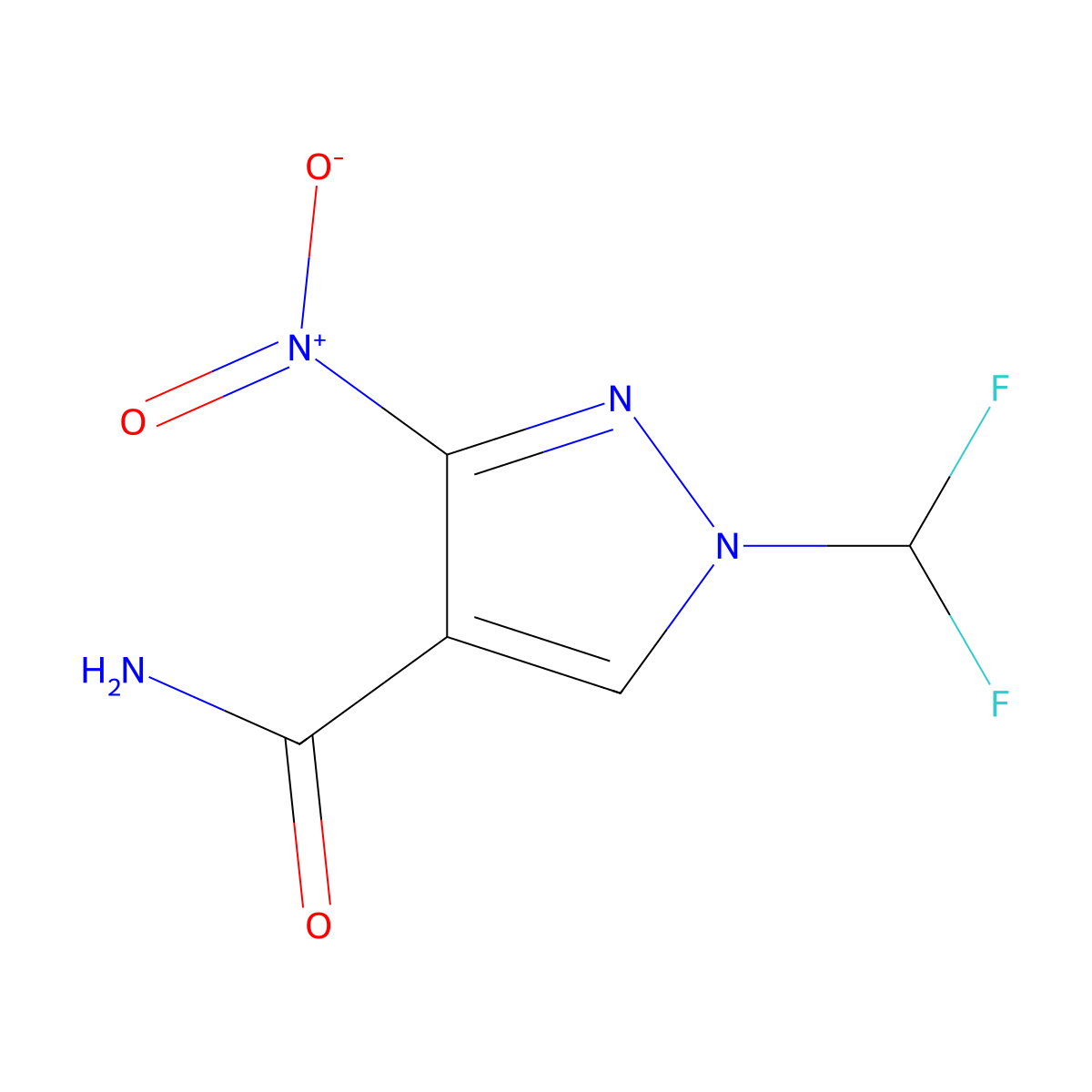 1-(difluoromethyl)-3-nitro-1H-pyrazole-4-carboxamide molecular structure, CAS 2247207-80-1