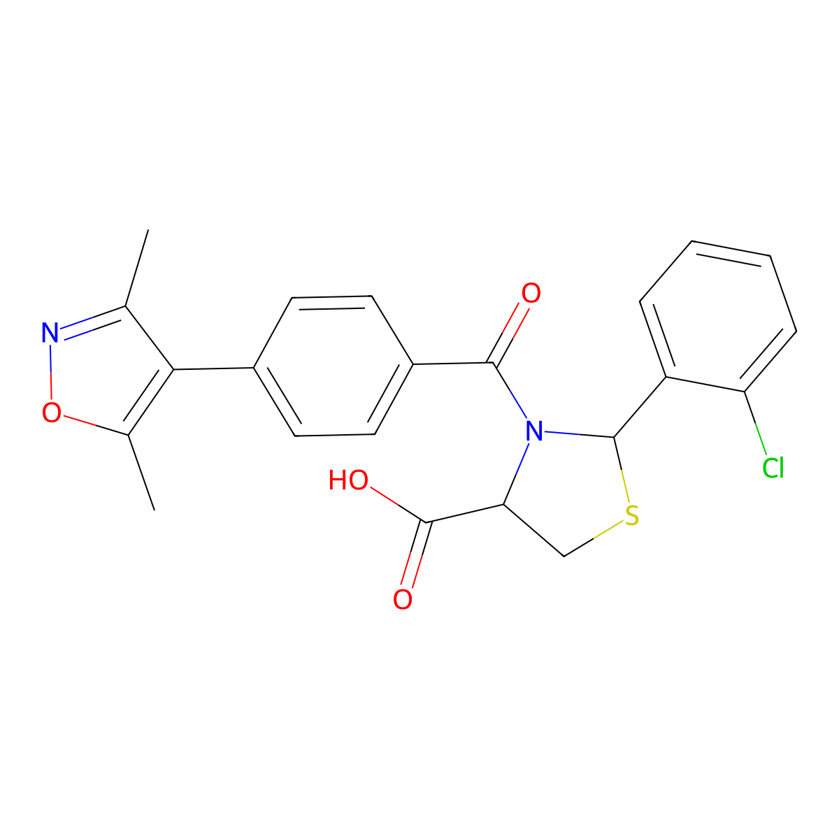 (2R,4R)-2-(2-chlorophenyl)-3-(4-(3,5-dimethylisoxazol-4-yl)benzoyl)thiazolidine-4-carboxylic acid molecular structure, CAS 2247372-59-2